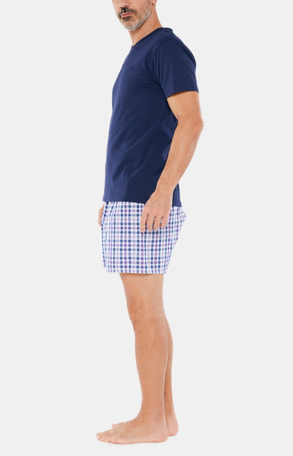 Pyjama court Pyjaméricain Homme carreaux 987 Violet et Bordeaux 2