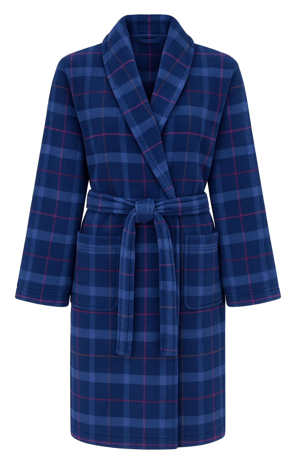 Robe de chambre polaire à carreaux marine et rose femme 3