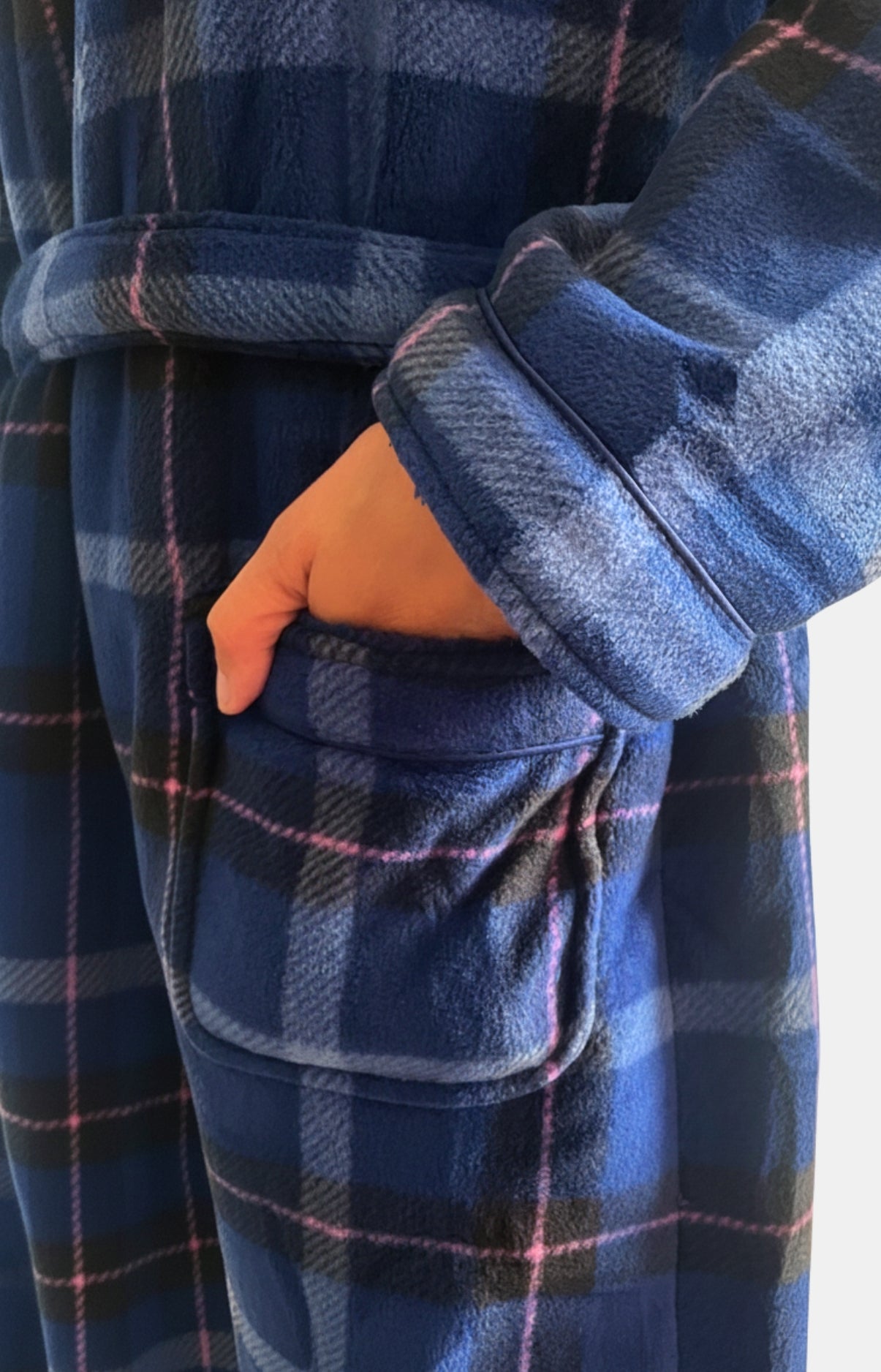 Robe de chambre polaire à carreaux marine et rose femme 4