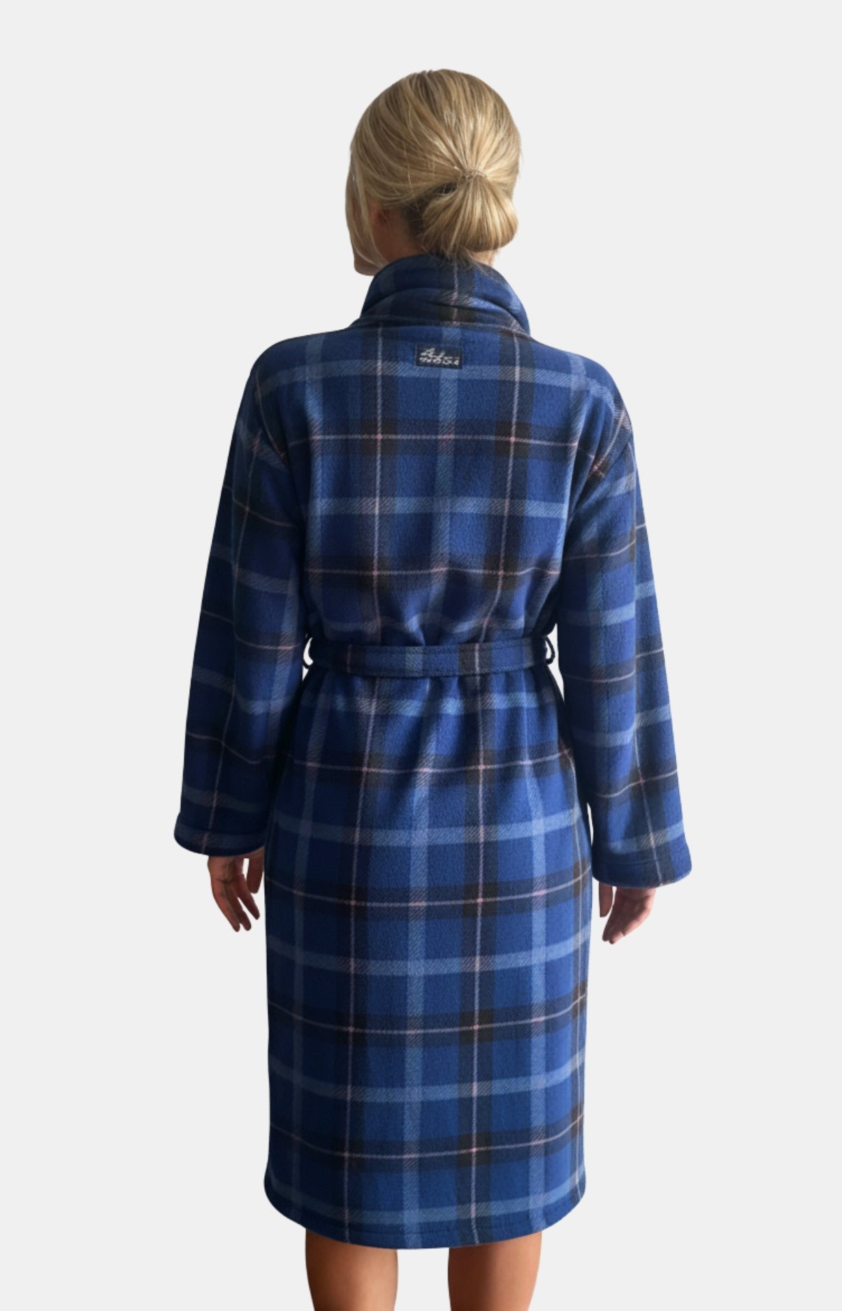Robe de chambre polaire à carreaux marine et rose femme 6