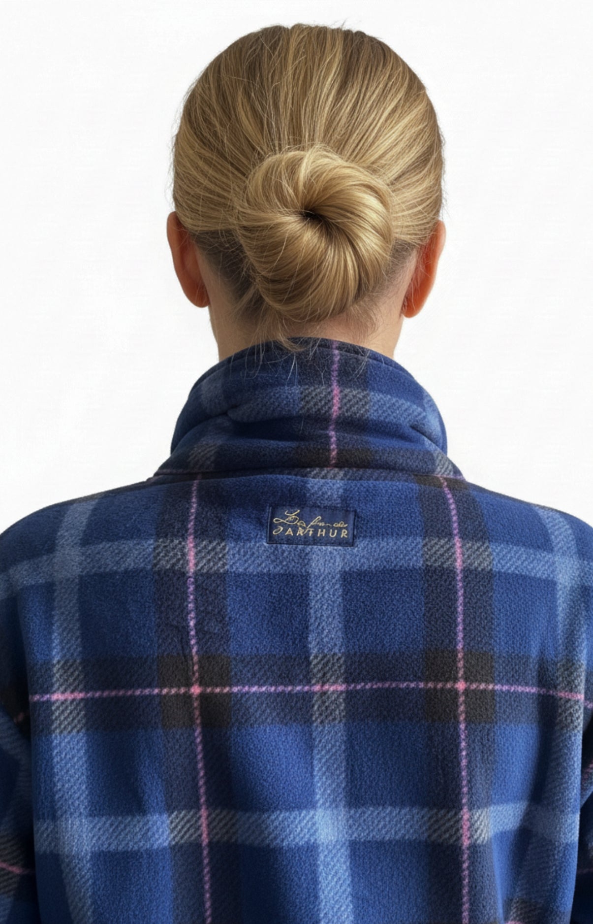 Robe de chambre polaire à carreaux marine et rose femme 7