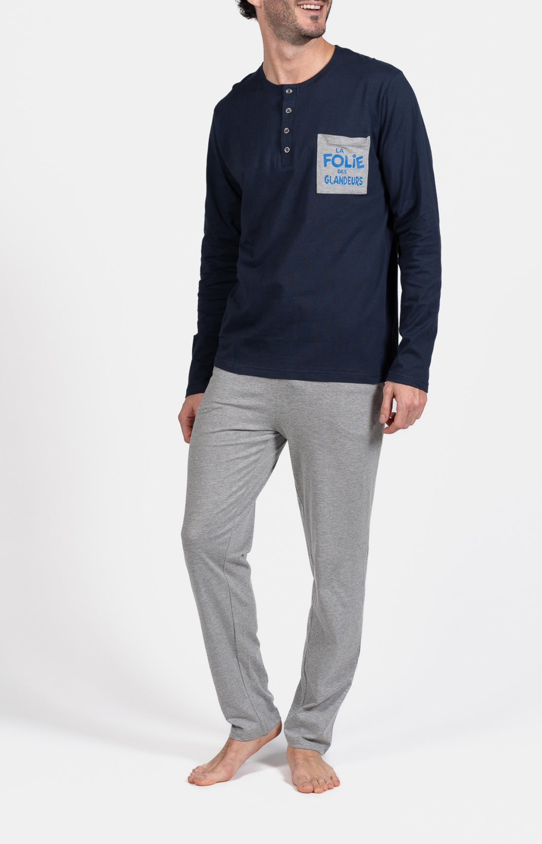 Pyjama long Homme Gris et Marine 1