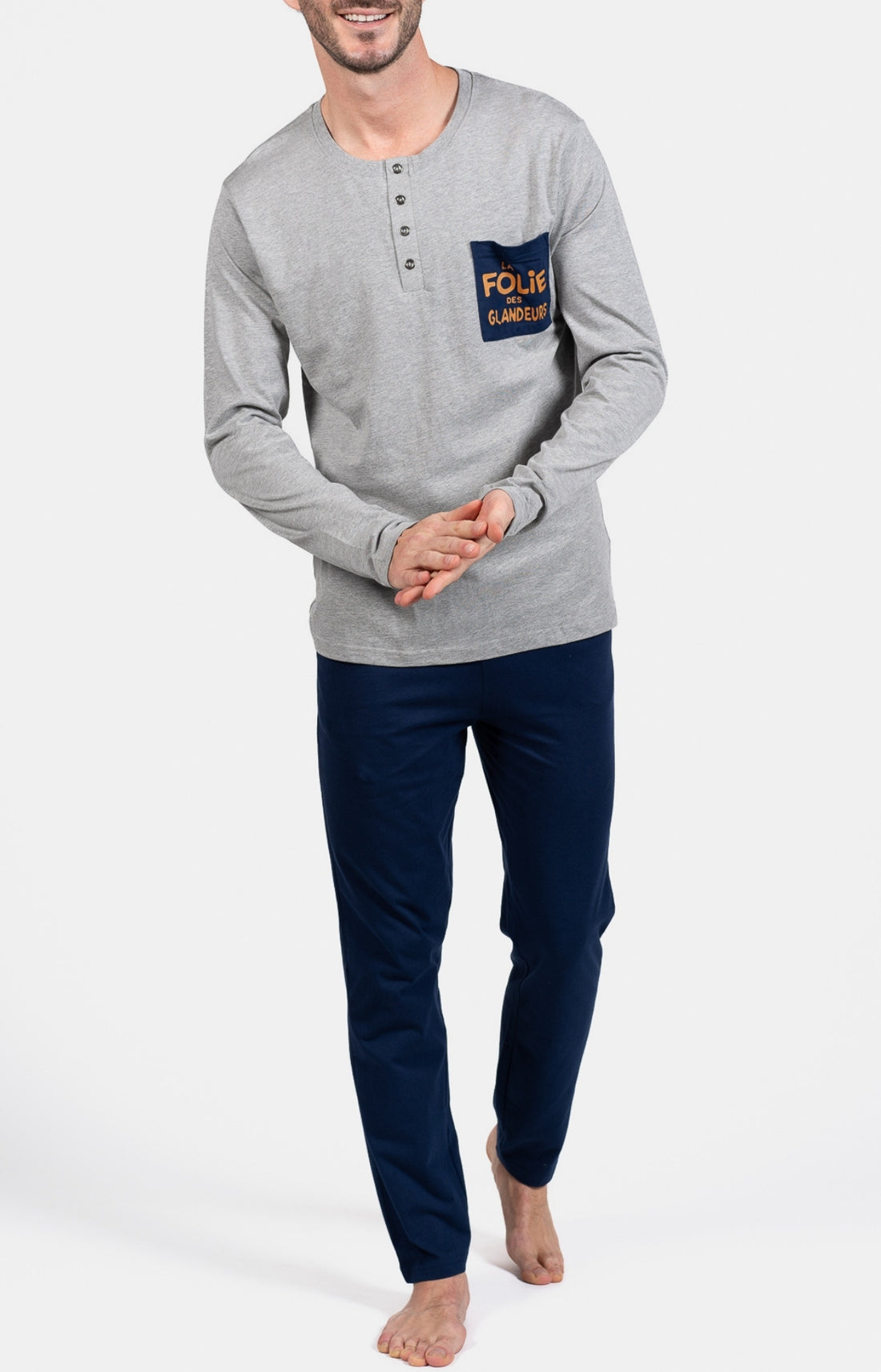 Pyjama long Homme Gris et Marine 1