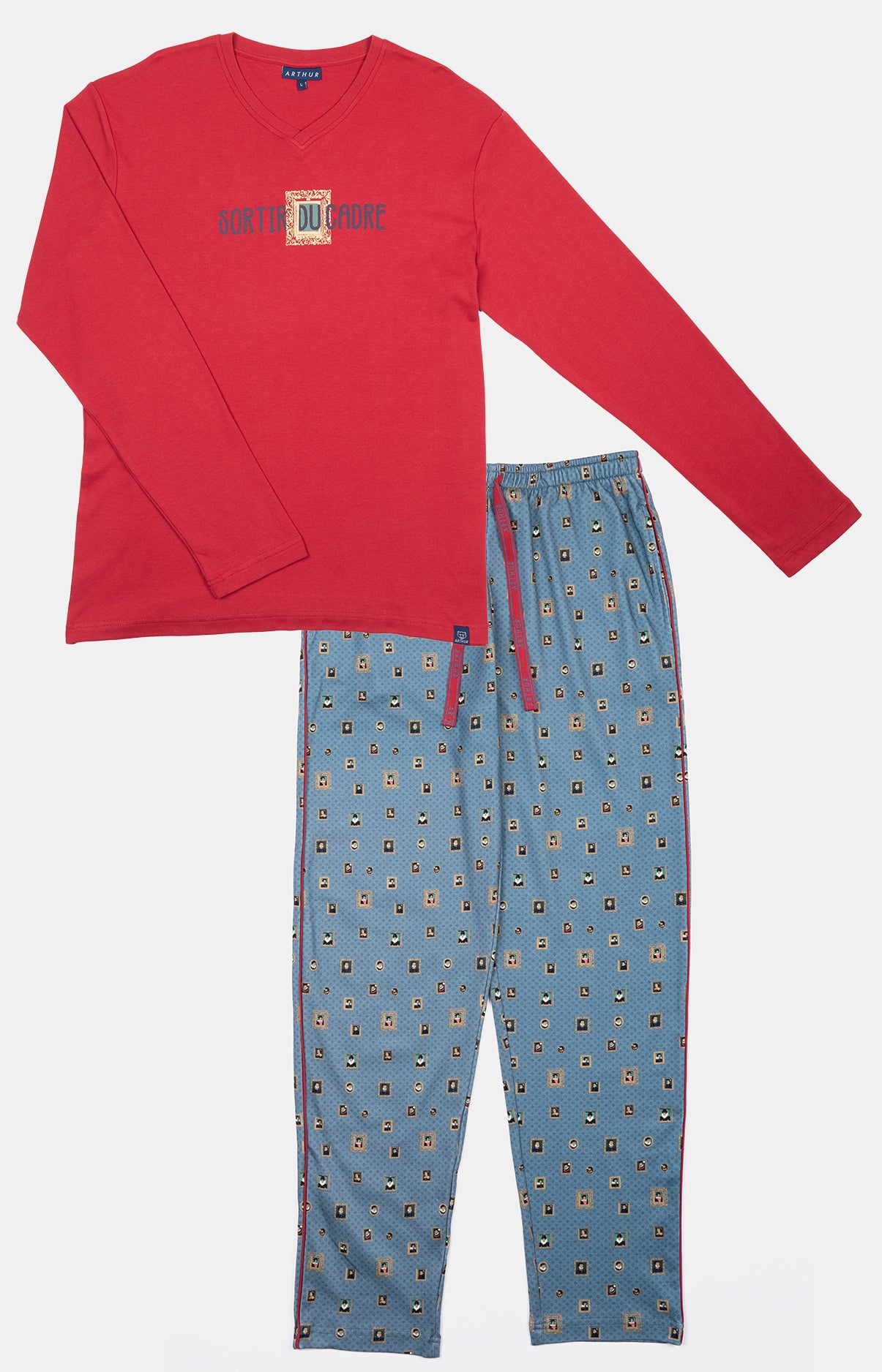 Pyjama long Homme Cadre Rouge et Bleu 3