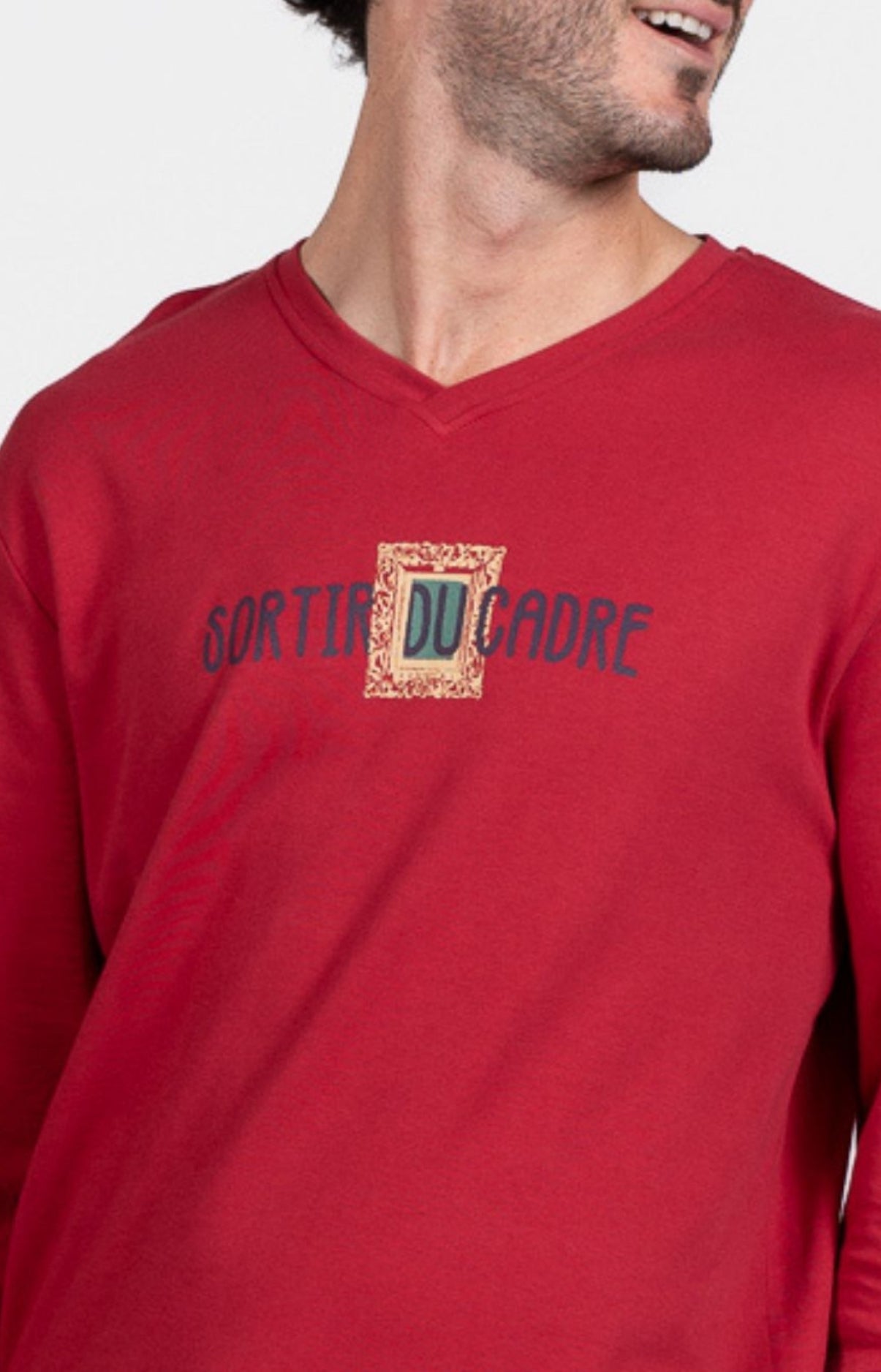 Pyjama long Homme Cadre Rouge et Bleu 2