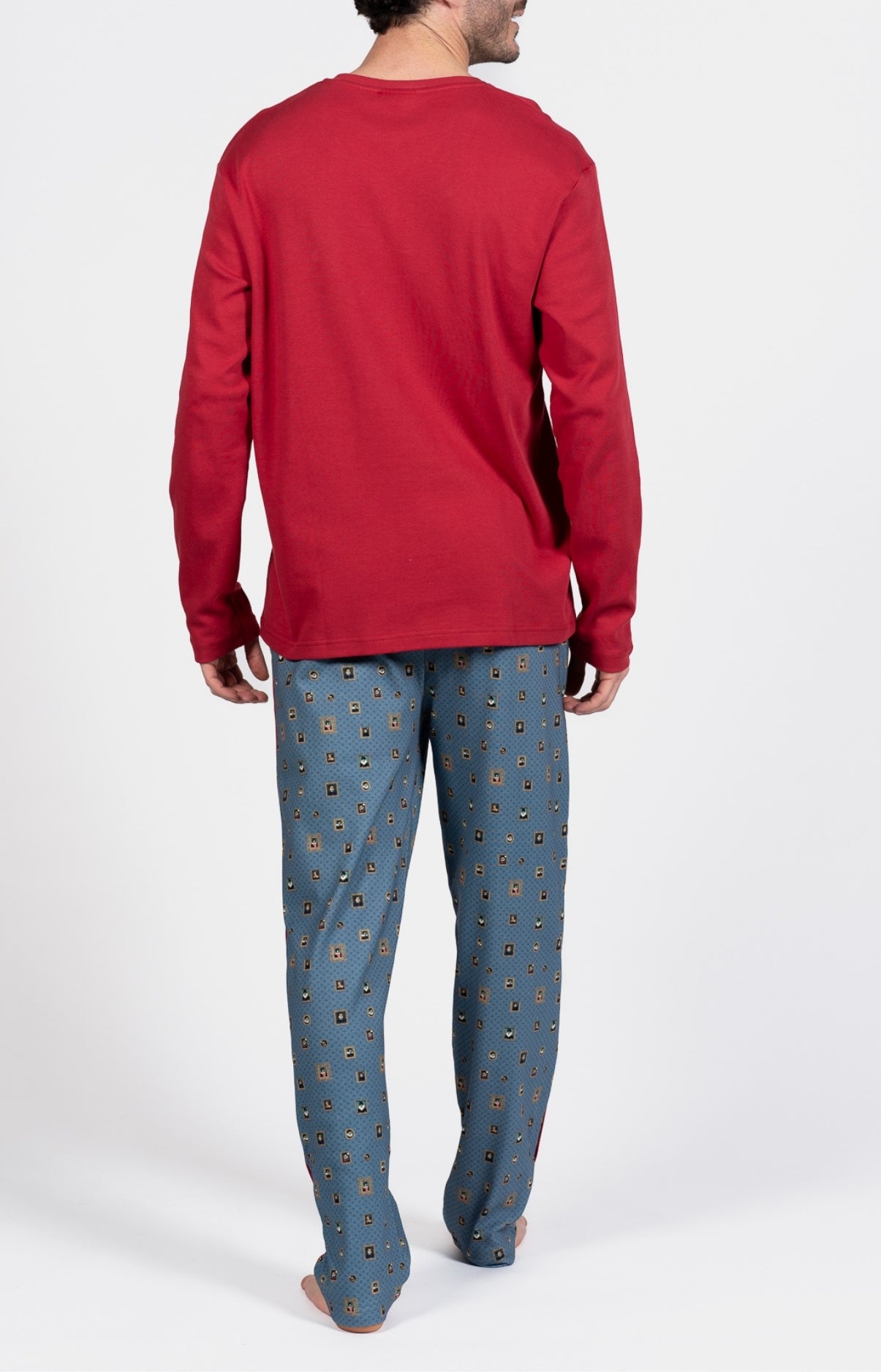 Pyjama long Homme Cadre Rouge et Bleu 5