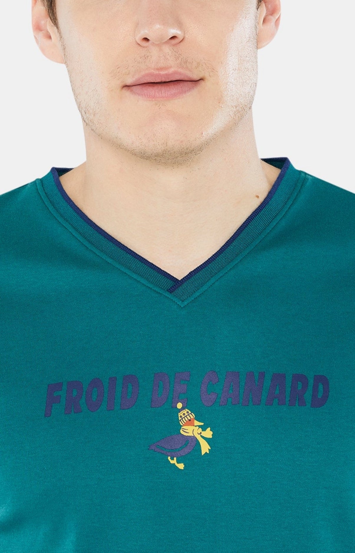 Pyjama long Homme Col Marine et Vert 2