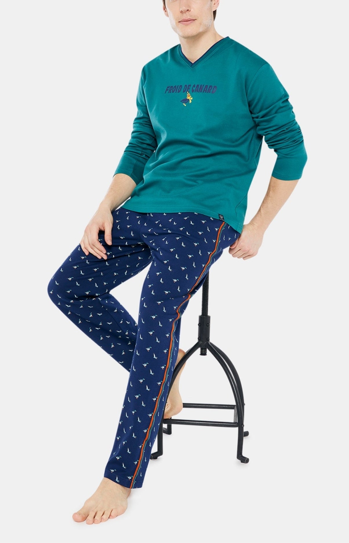 Pyjama long Homme Col Marine et Vert 5