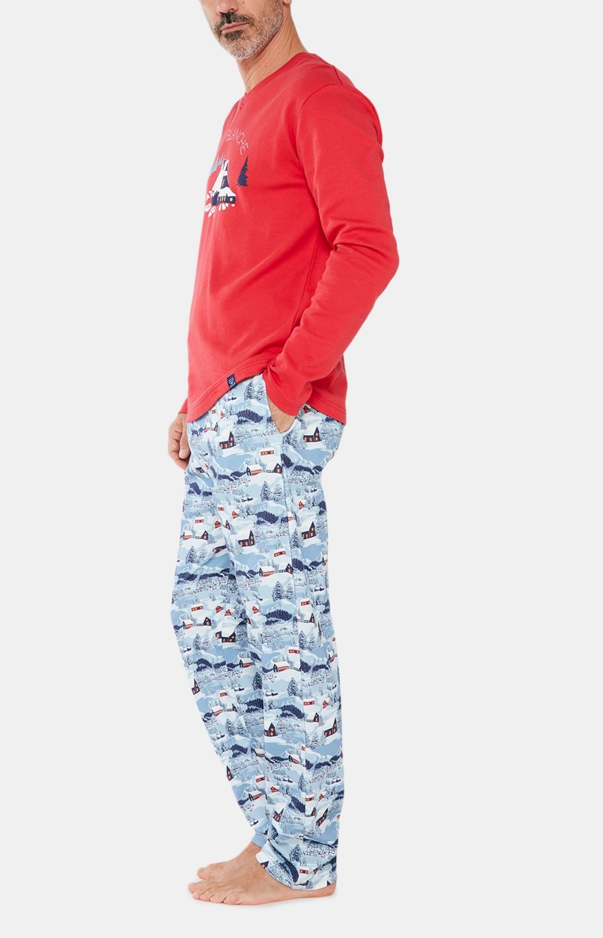 Pyjama long Homme Petits Chalets Bleu et Rouge 4