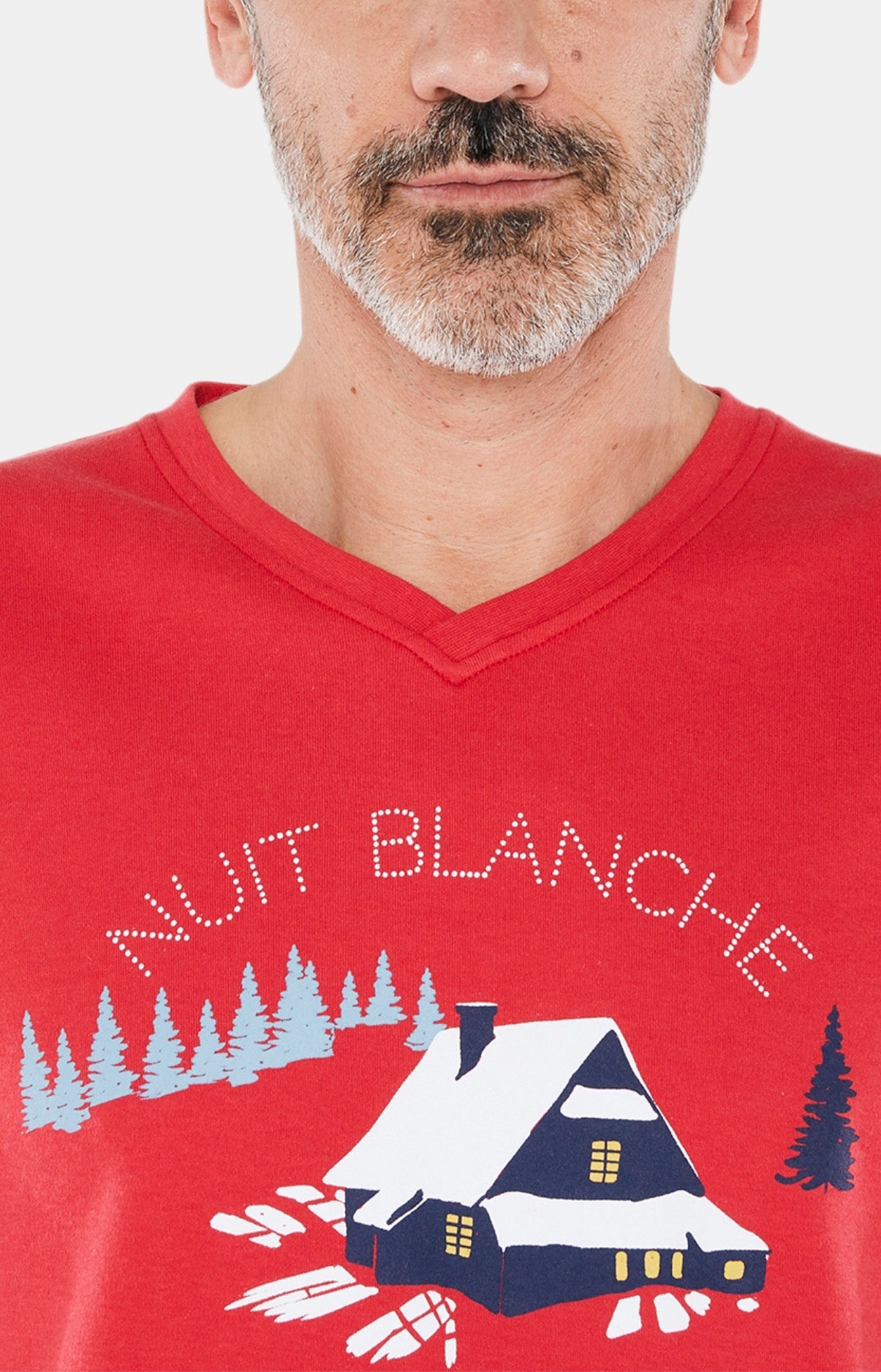 Pyjama long Homme Petits Chalets Bleu et Rouge 2