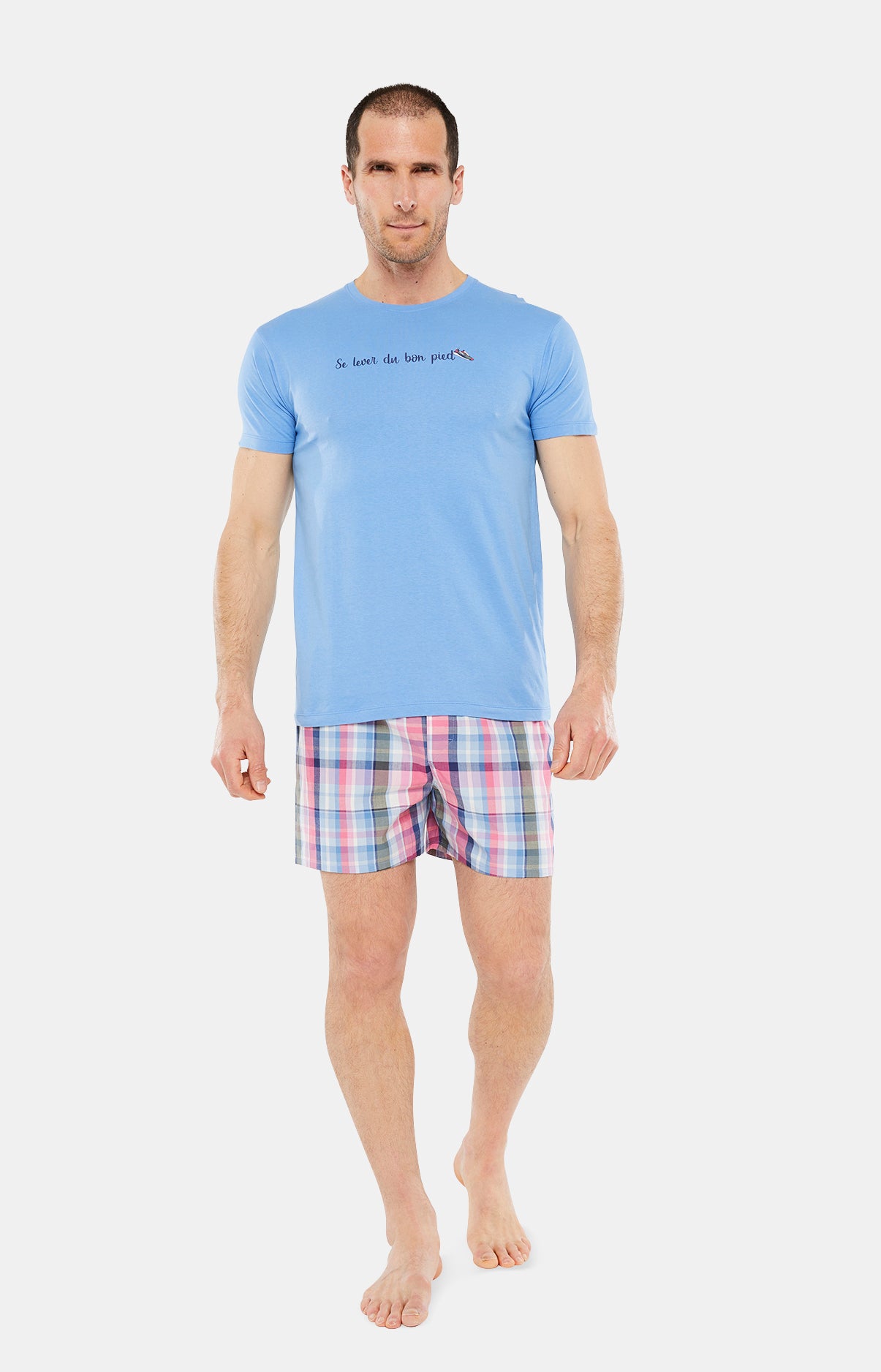 Pyjama court Pyjaméricain Homme Se lever du bon pied Bleu 1