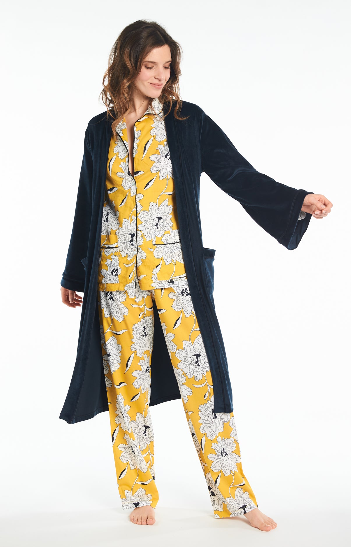 Peignoir Uni Femme Nuit Marine 1