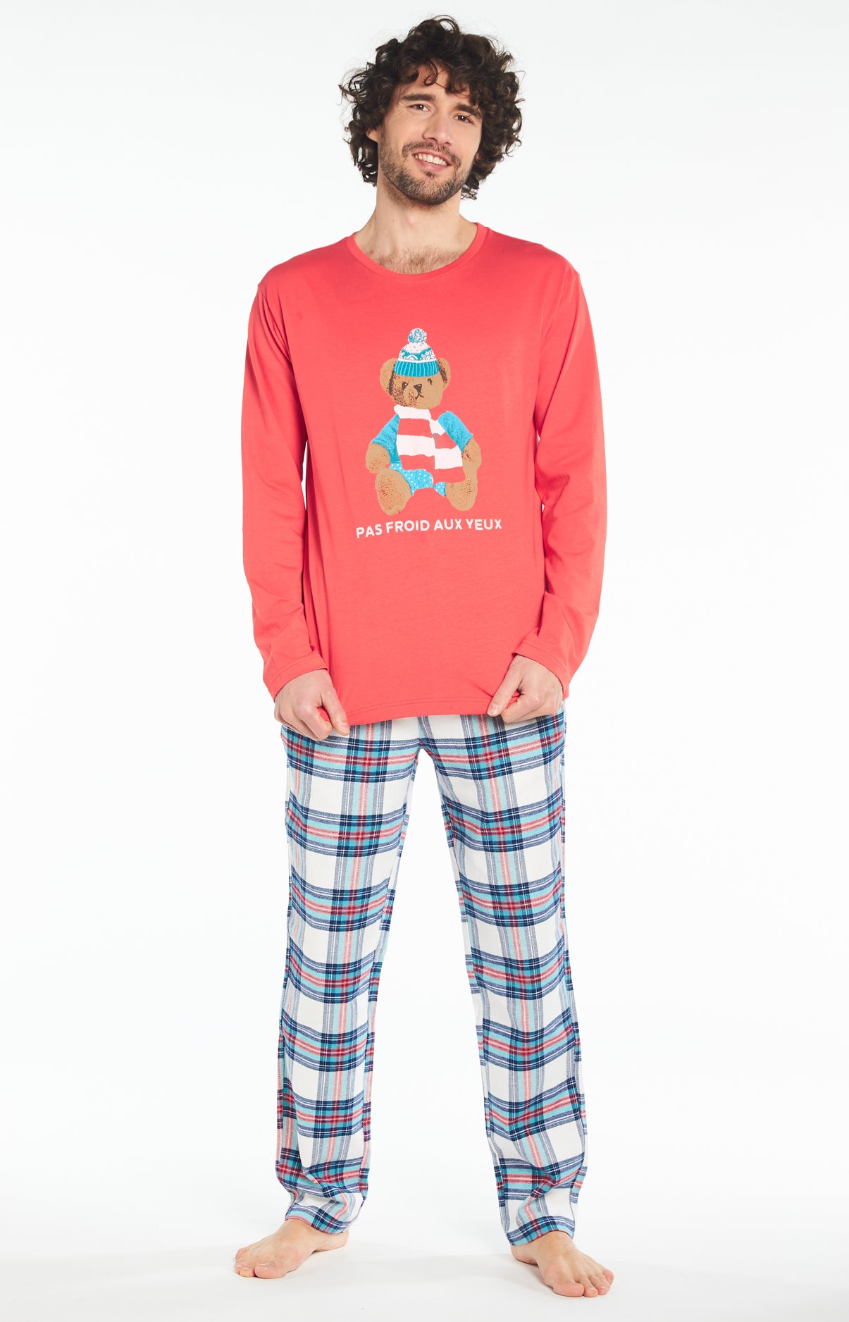 Pyjama long Homme Pas Froid Aux Yeux Blanc et Ivoire 1