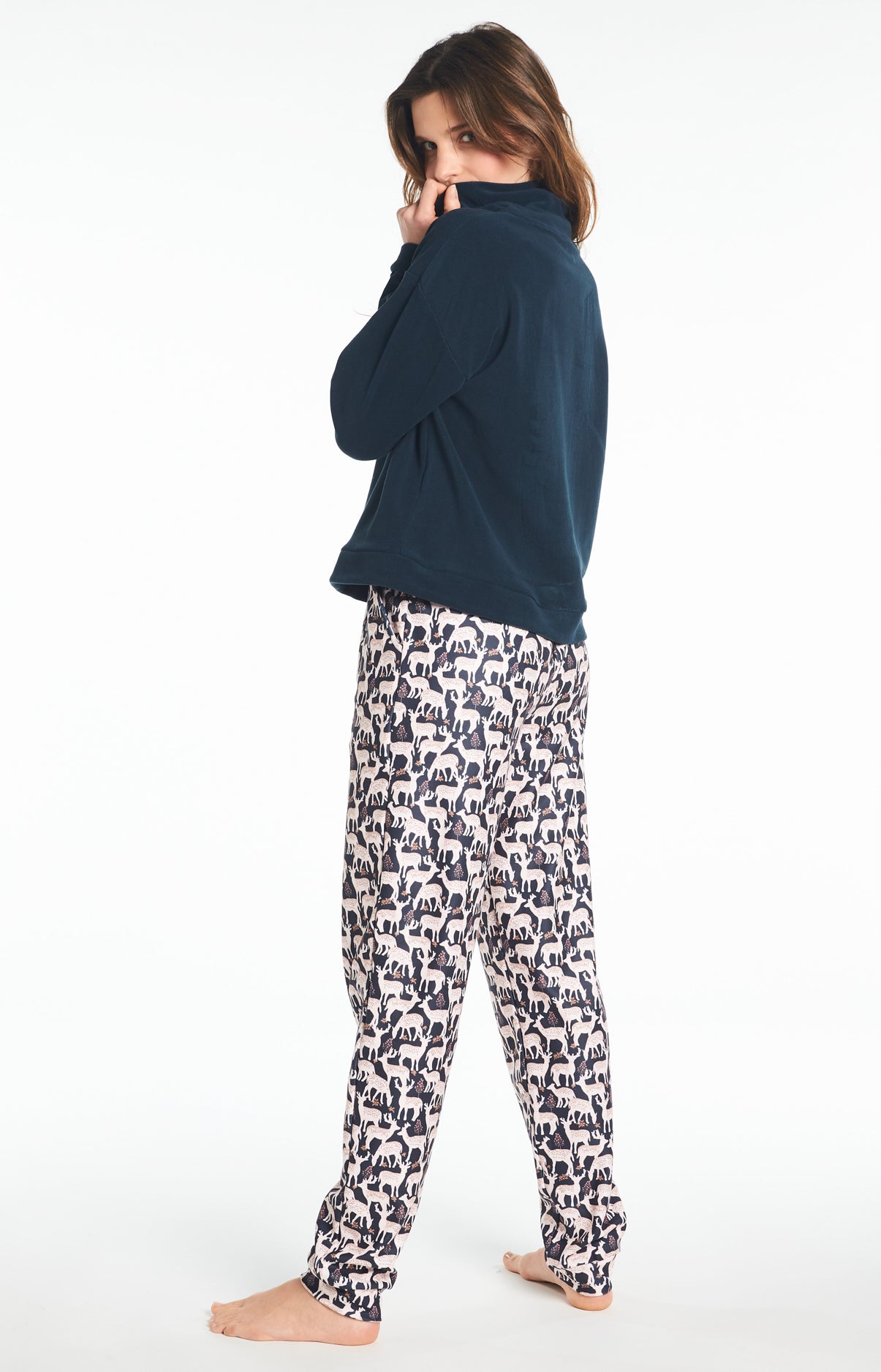 Pyjama long Femme Polaire Biche Marine 5