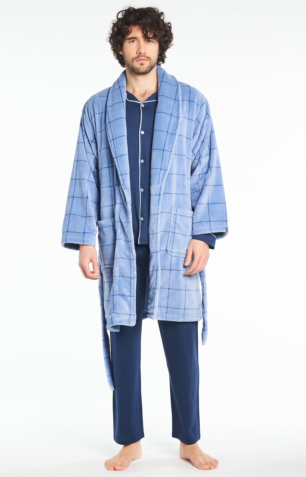 Robe de chambre Homme Carreaux Bleu 2