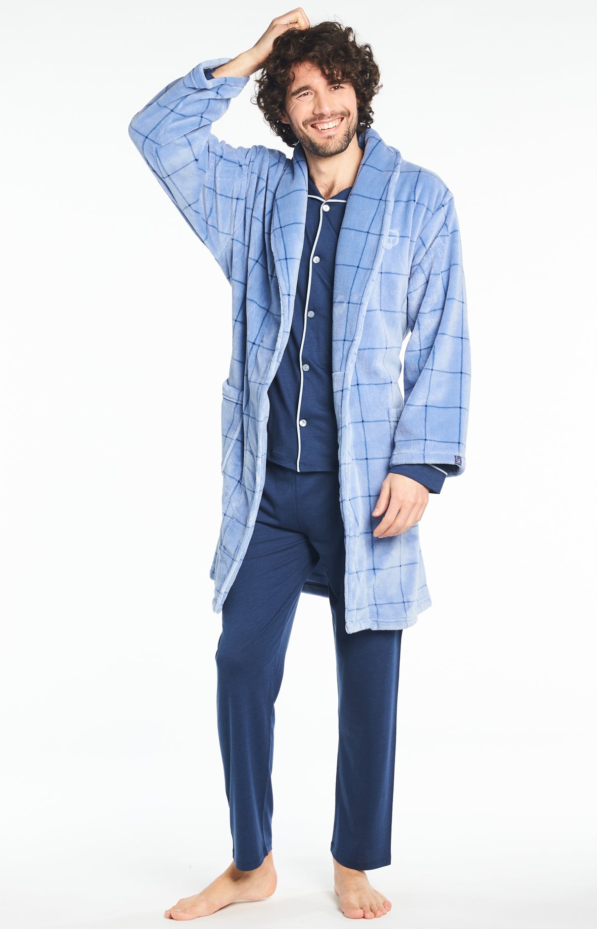 Robe de chambre Homme Carreaux Bleu 1