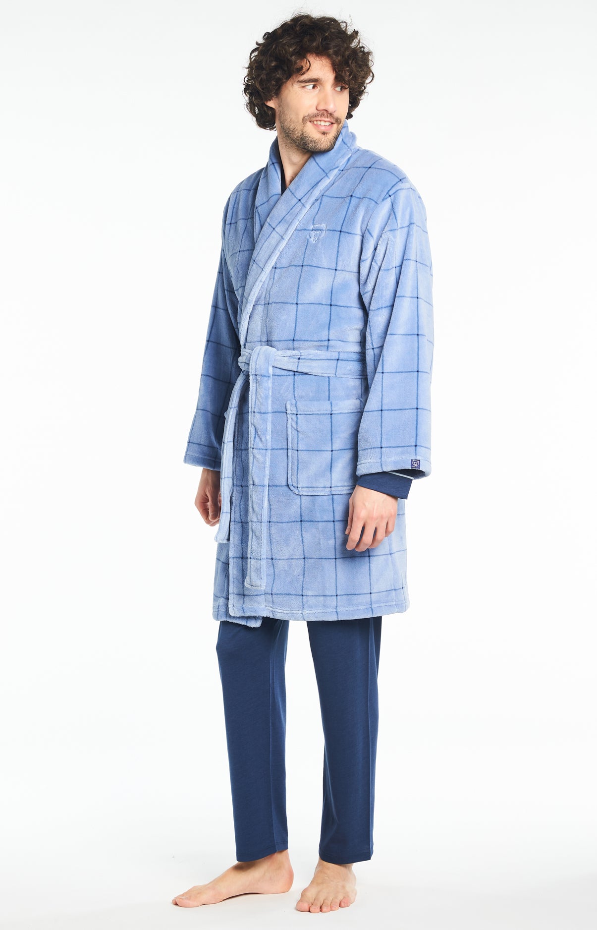 Robe de chambre Homme Carreaux Bleu 5
