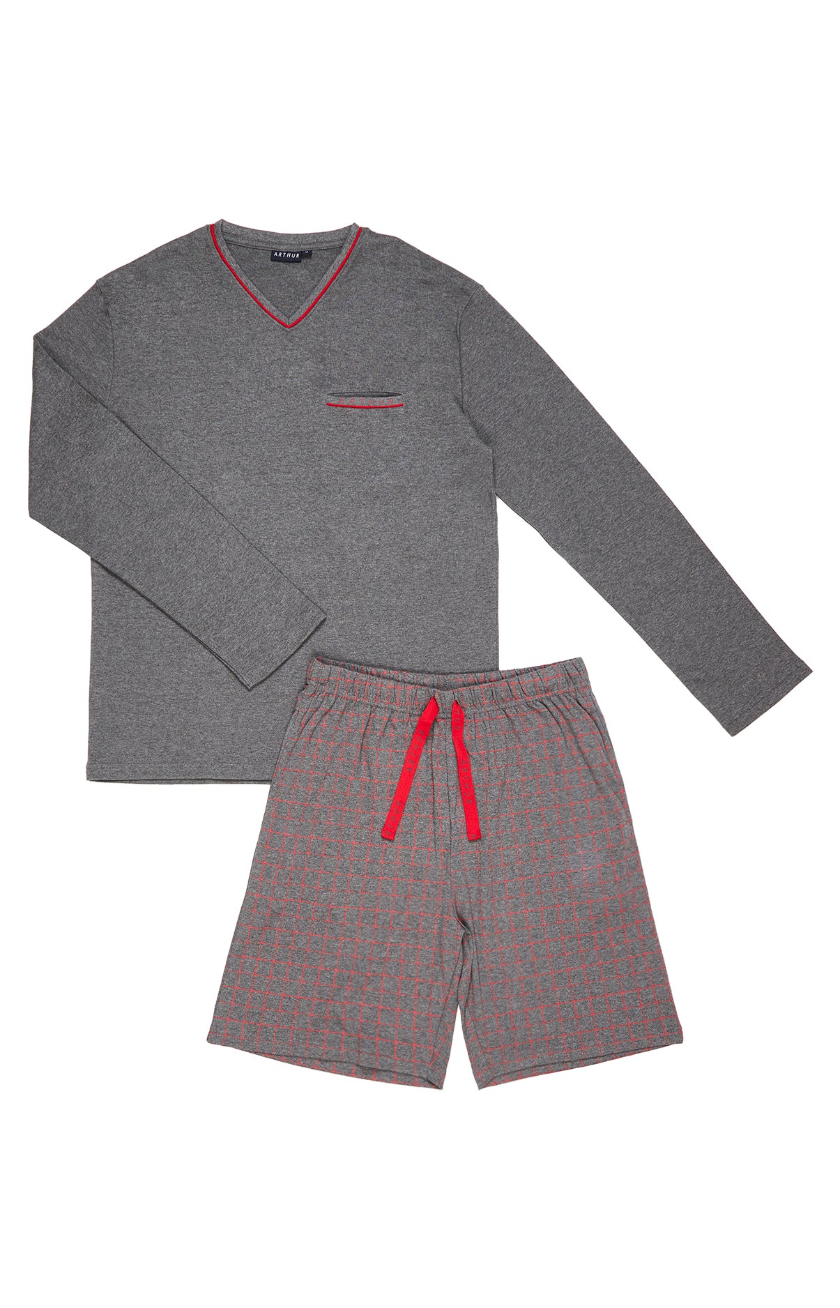 Pyjashort Homme manches longues Basil Rouge 1