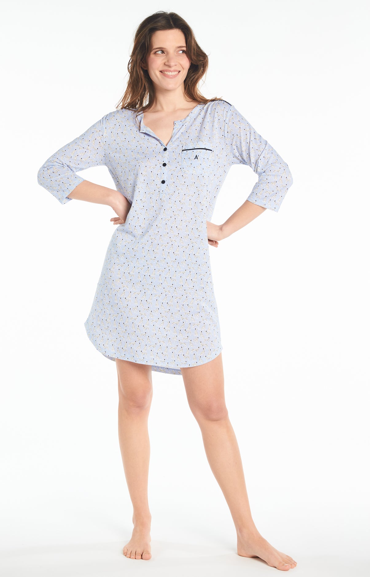 Chemise de Nuit Femme Dalmatien Bleu 6