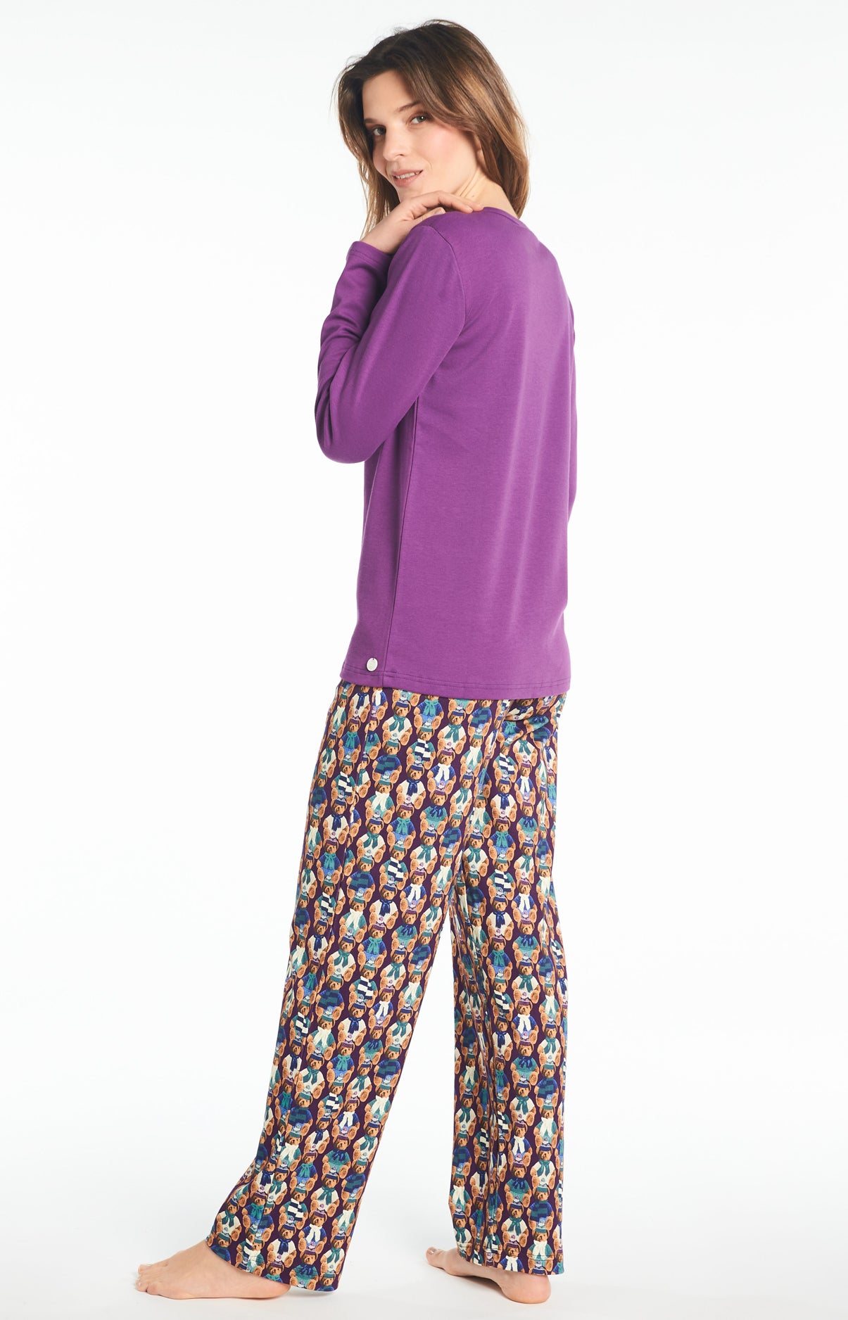 Pyjama long Femme Teddy Violet et Bordeaux 6