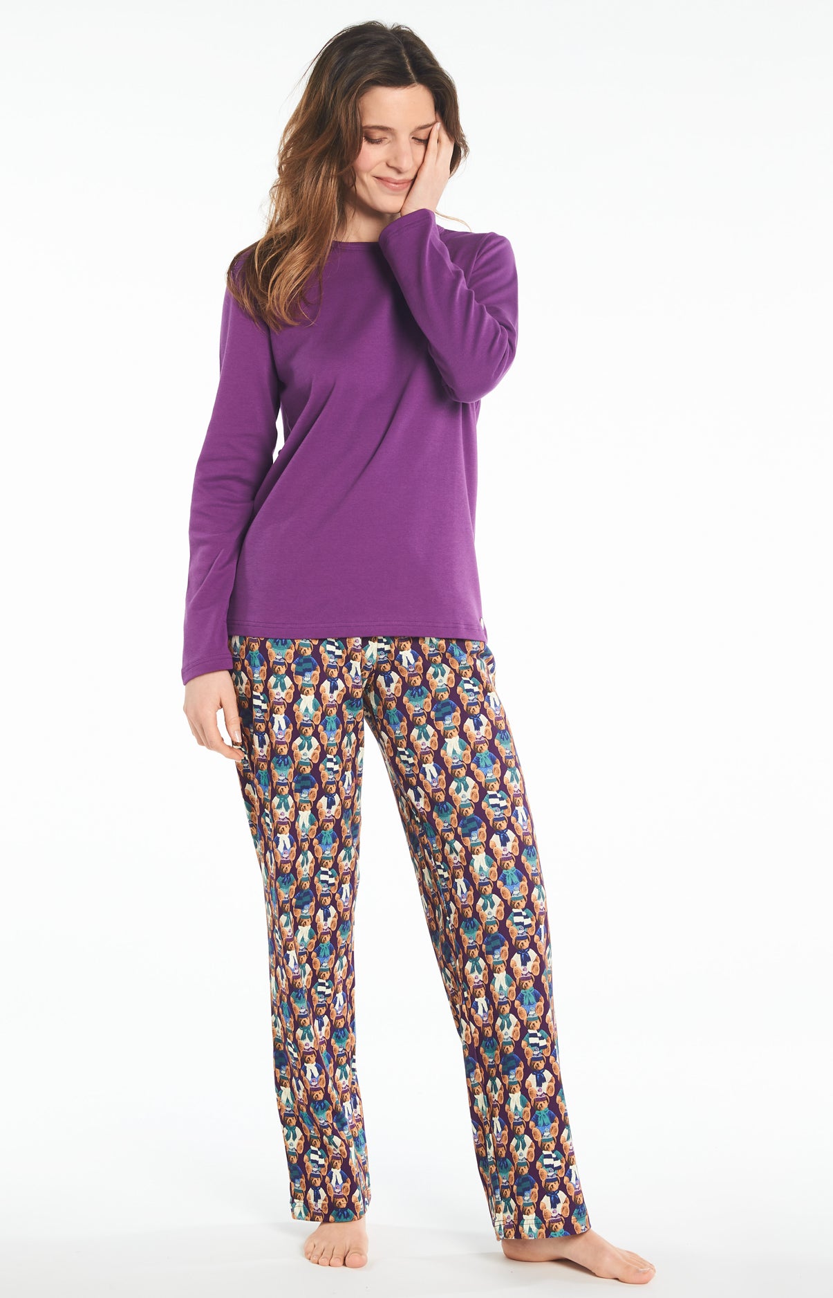 Pyjama long Femme Teddy Violet et Bordeaux 4