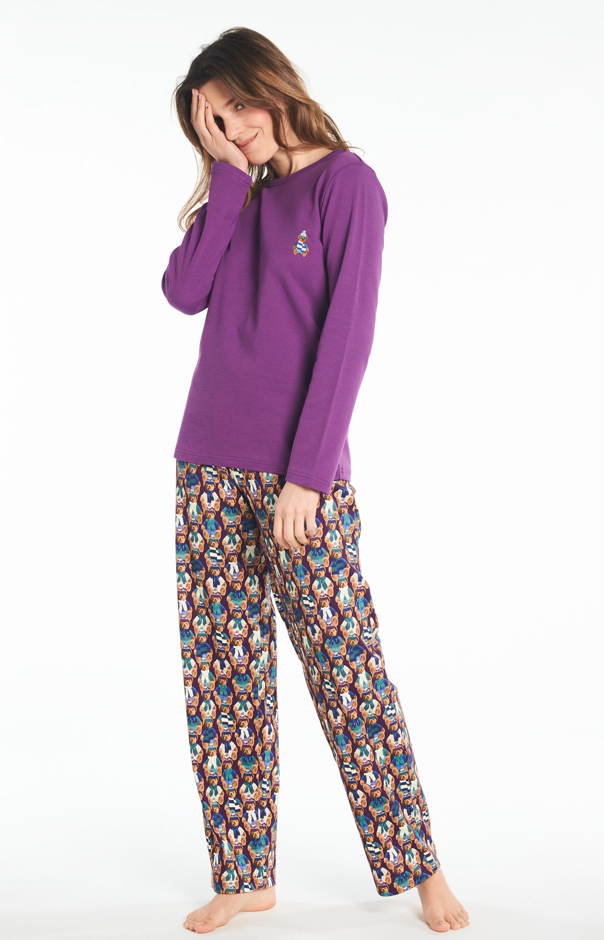 Pyjama long Femme Teddy Violet et Bordeaux 5