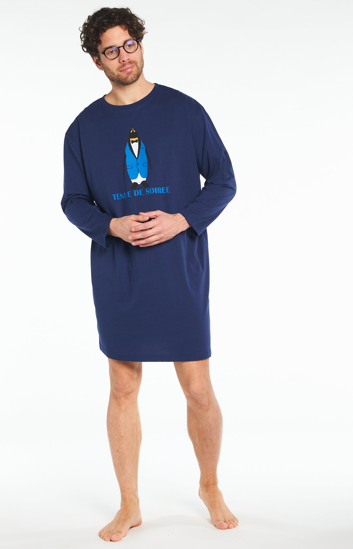 Chemise de nuit Maxi Tee-shirt Homme Tenue de Soirée Marine 2