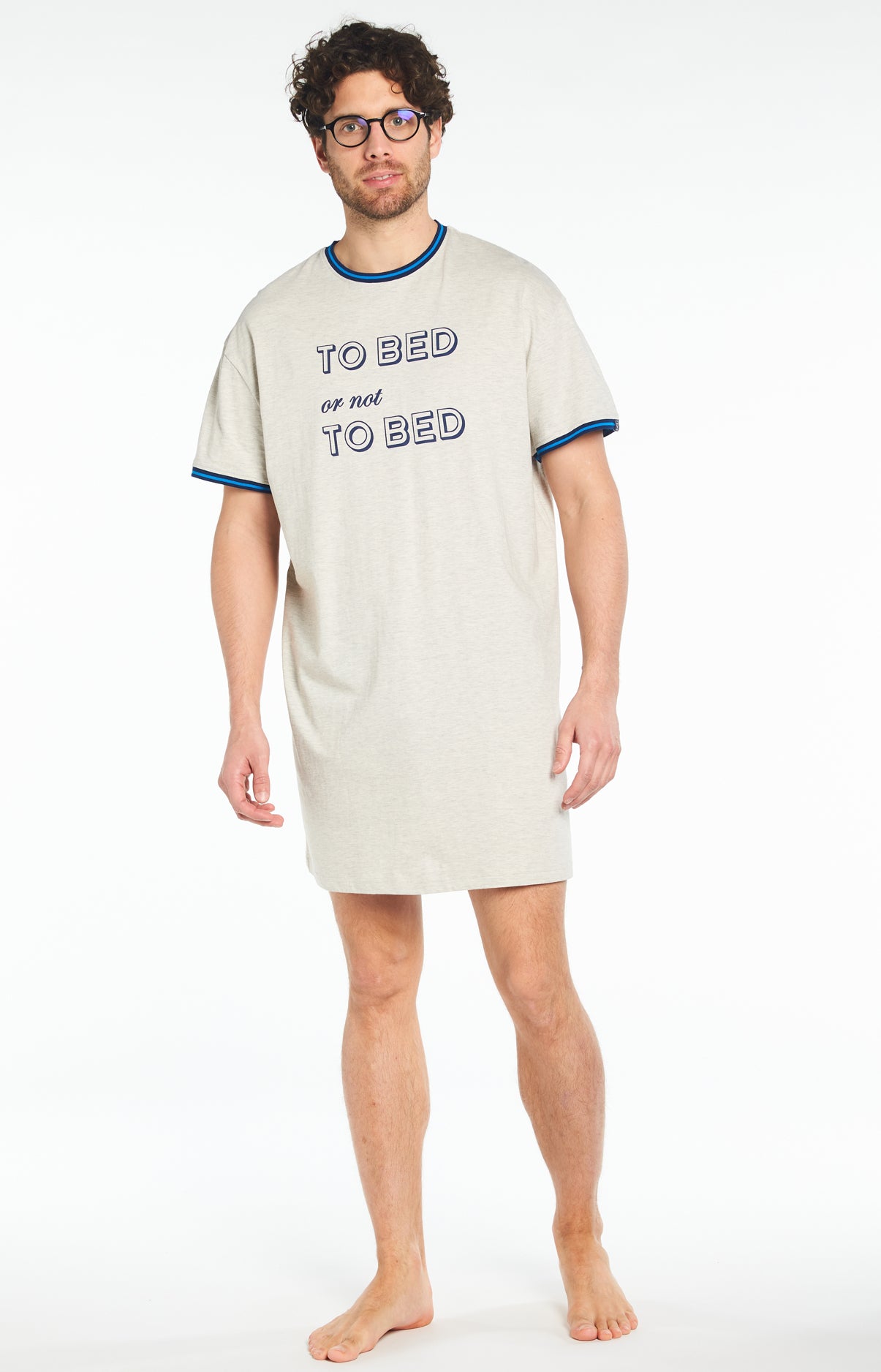 Chemise de nuit Maxi Tee-shirt Homme Bed or not to Bed Blanc et Ivoire 2