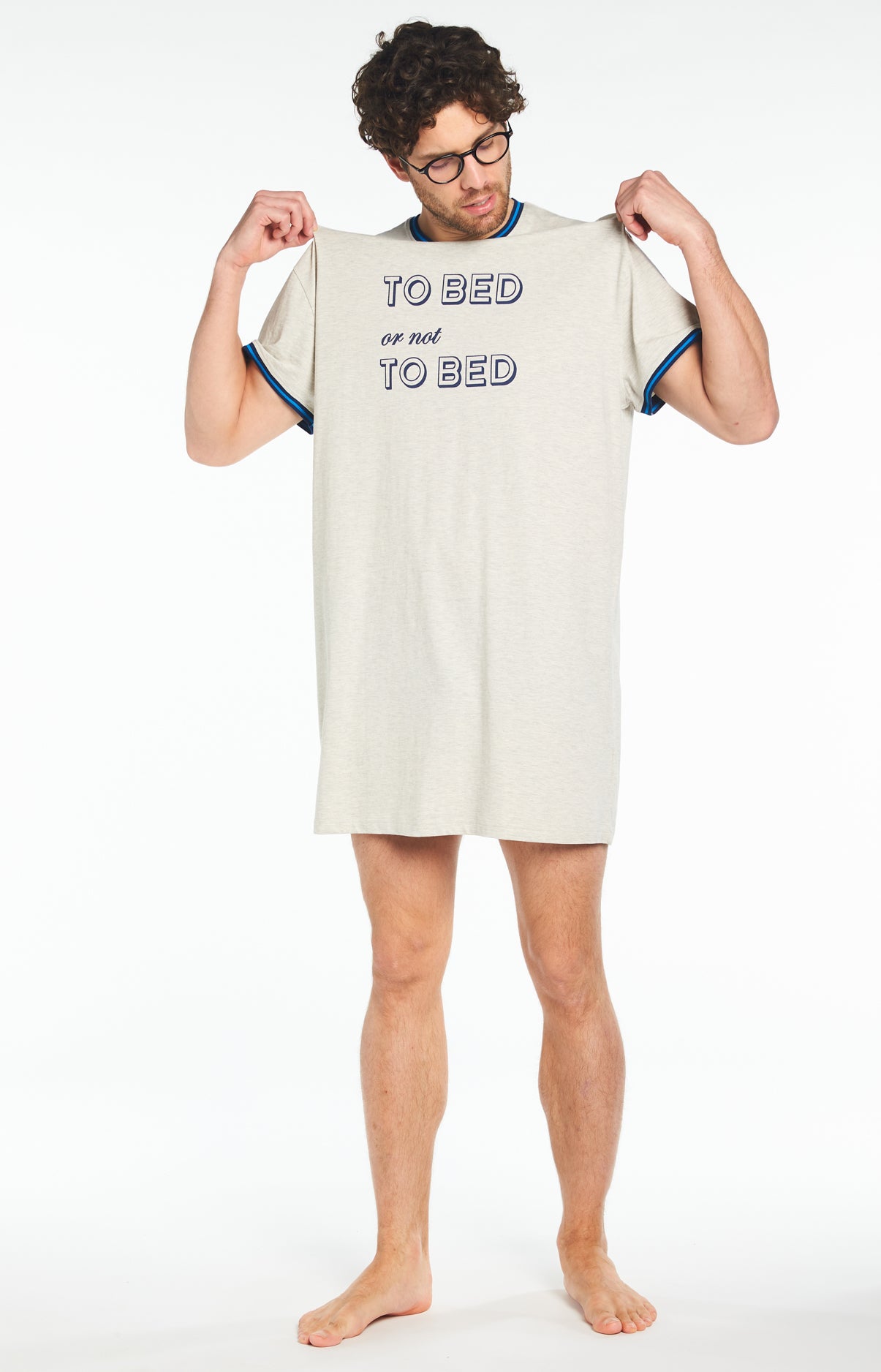 Chemise de nuit Maxi Tee-shirt Homme Bed or not to Bed Blanc et Ivoire 6