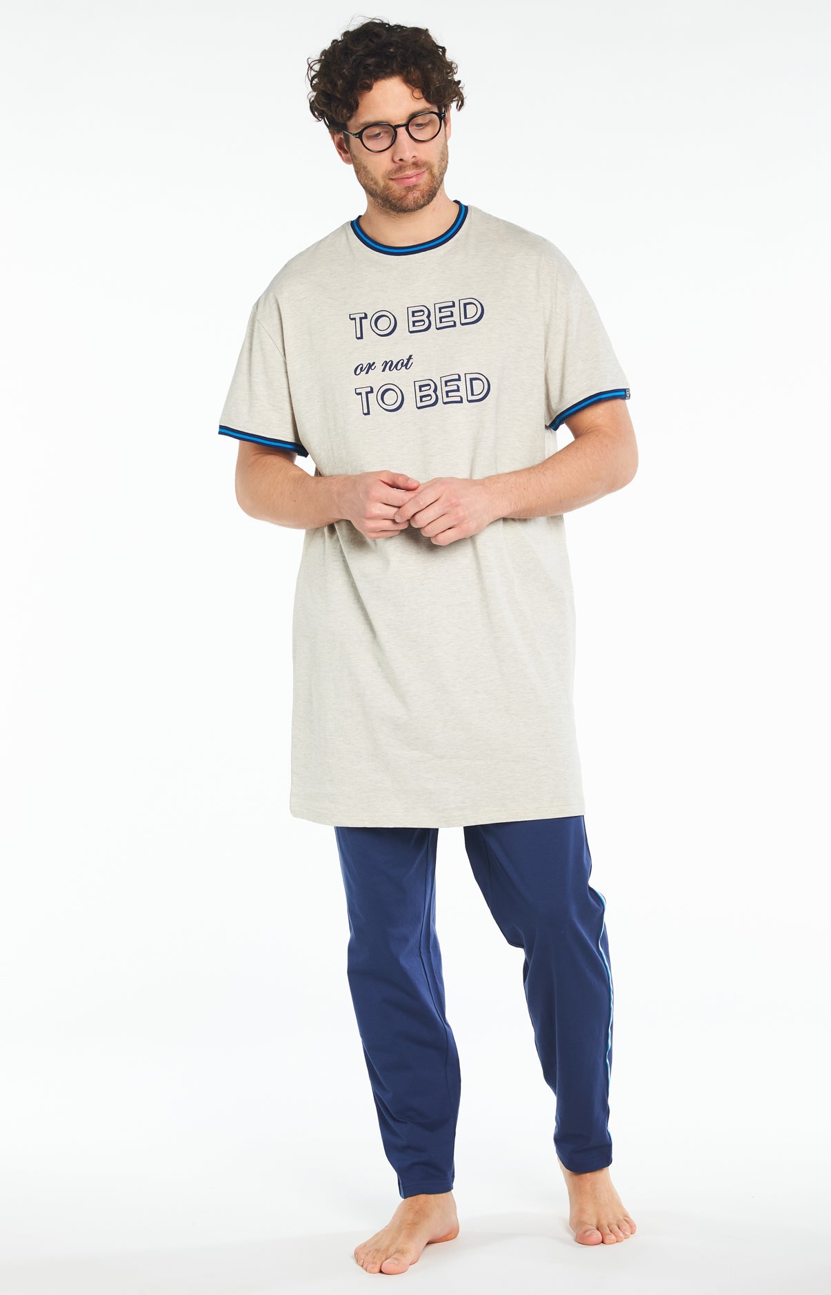 Chemise de nuit Maxi Tee-shirt Homme Bed or not to Bed Blanc et Ivoire 7