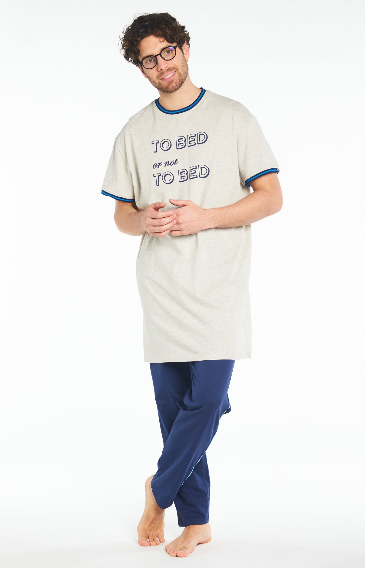 Chemise de nuit Maxi Tee-shirt Homme Bed or not to Bed Blanc et Ivoire 1