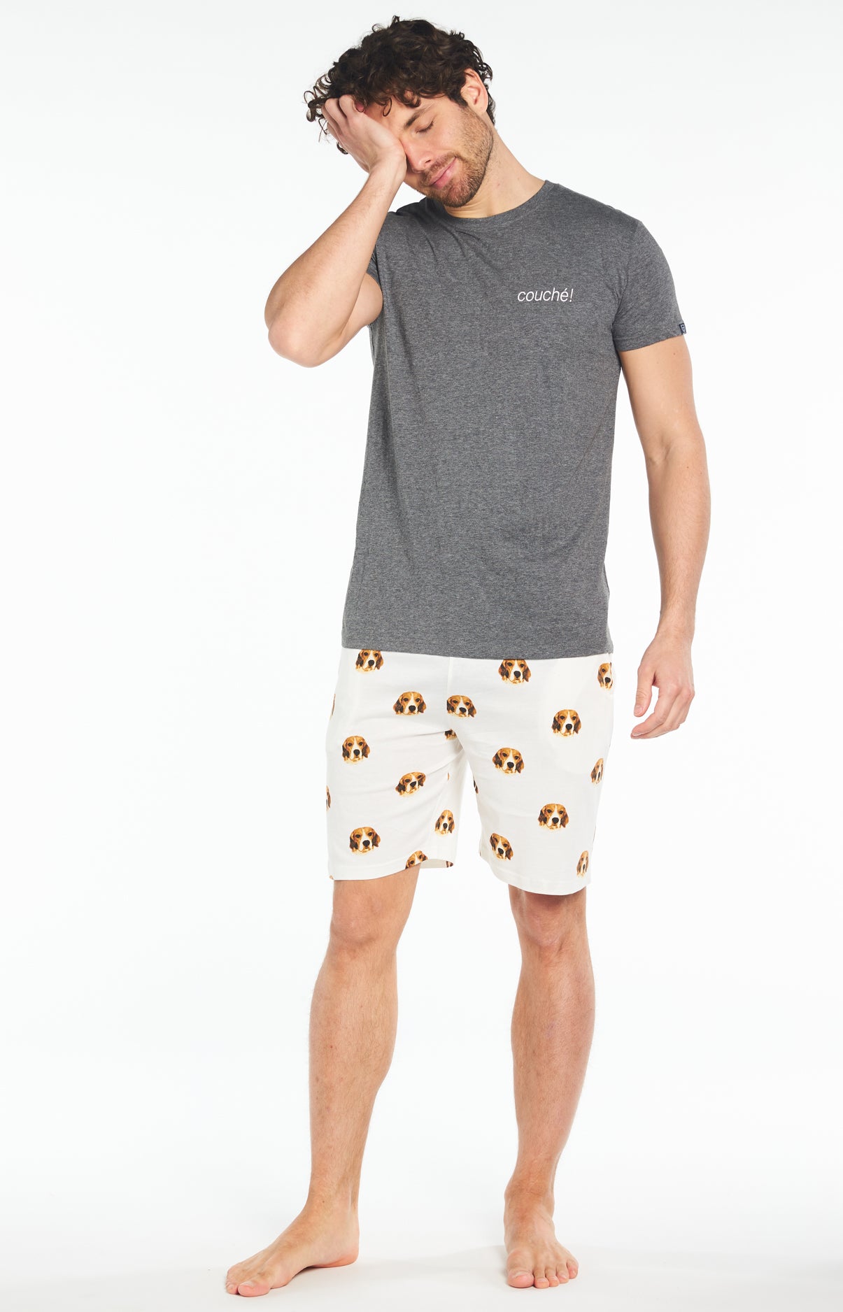Pyjashort Homme Beagle Blanc et Ivoire 1