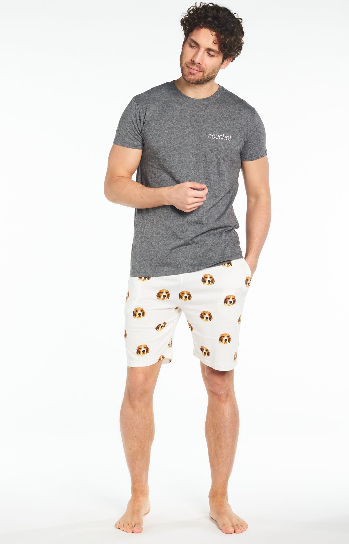 Pyjashort Homme Beagle Blanc et Ivoire 4