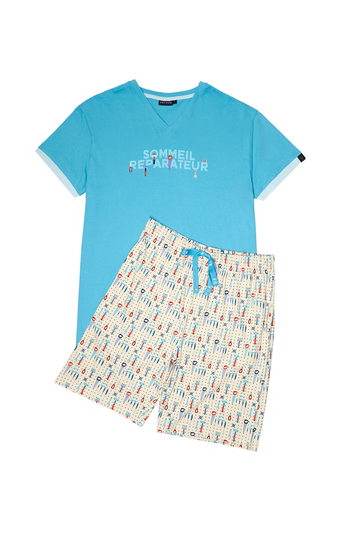 Pyjashort Homme Bricolage Blanc et Ivoire 3