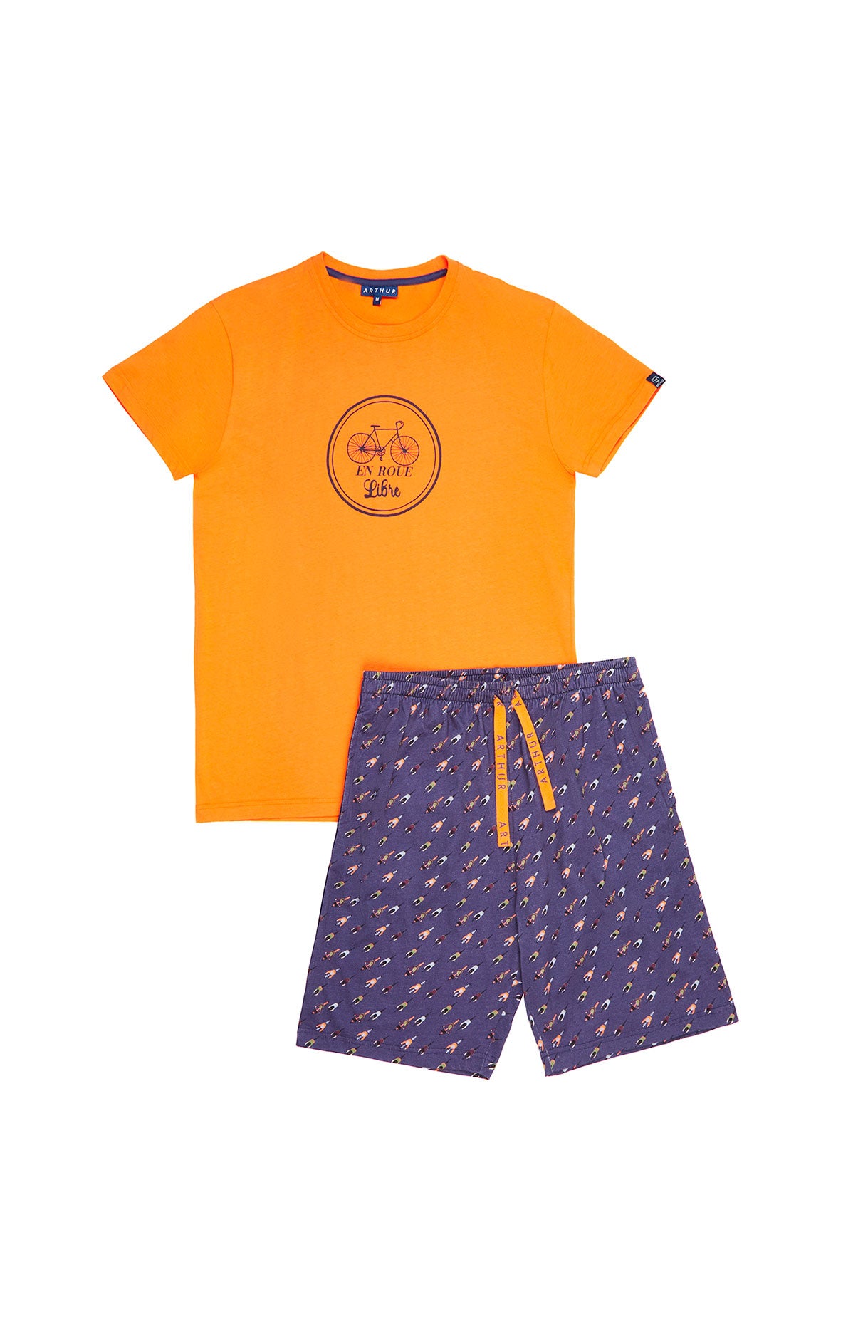 Pyjashort Homme Cycliste Marine et Orange 3