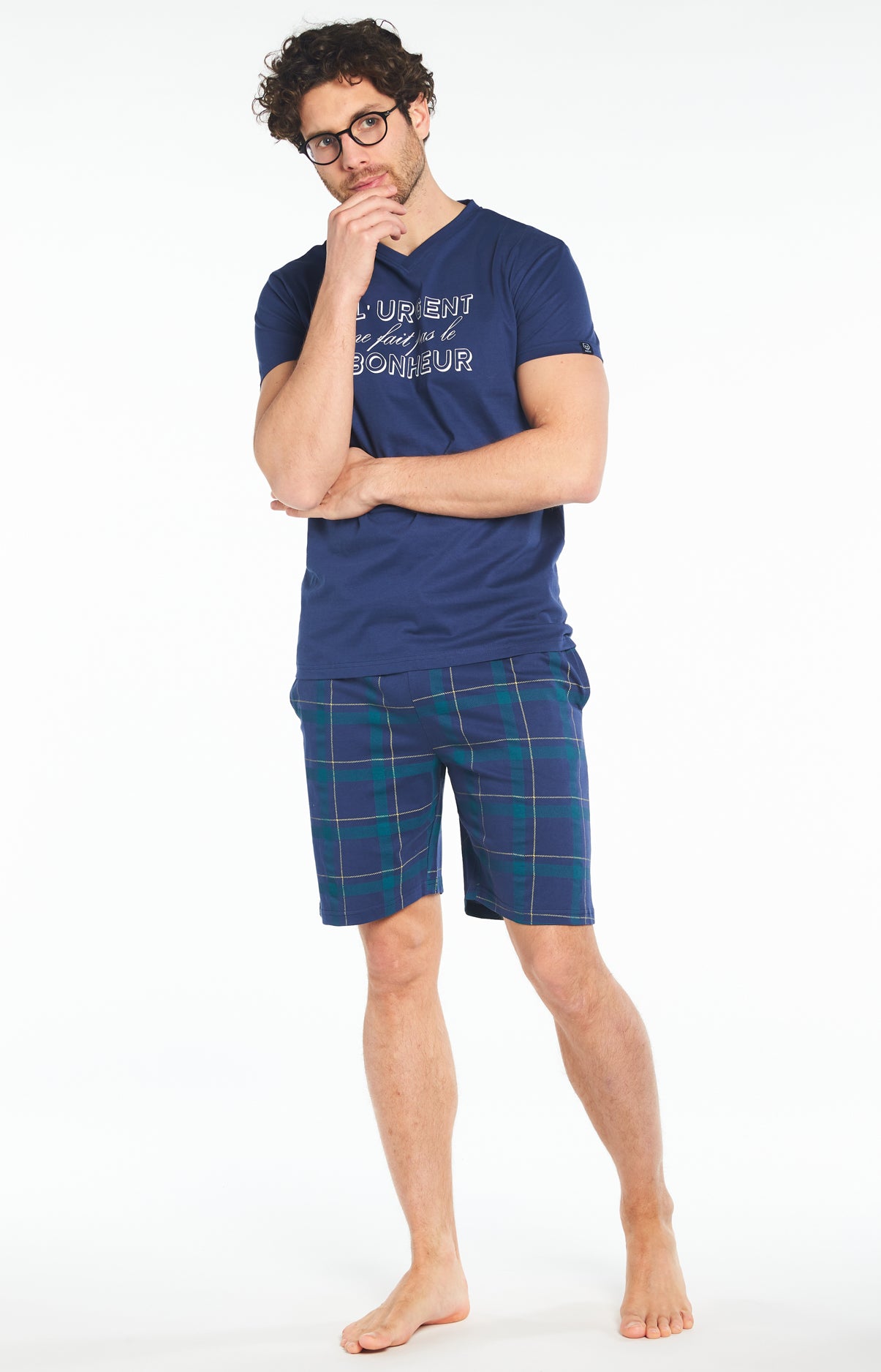 Pyjashort Homme Urgent ne fait pas Bonheur Marine 1