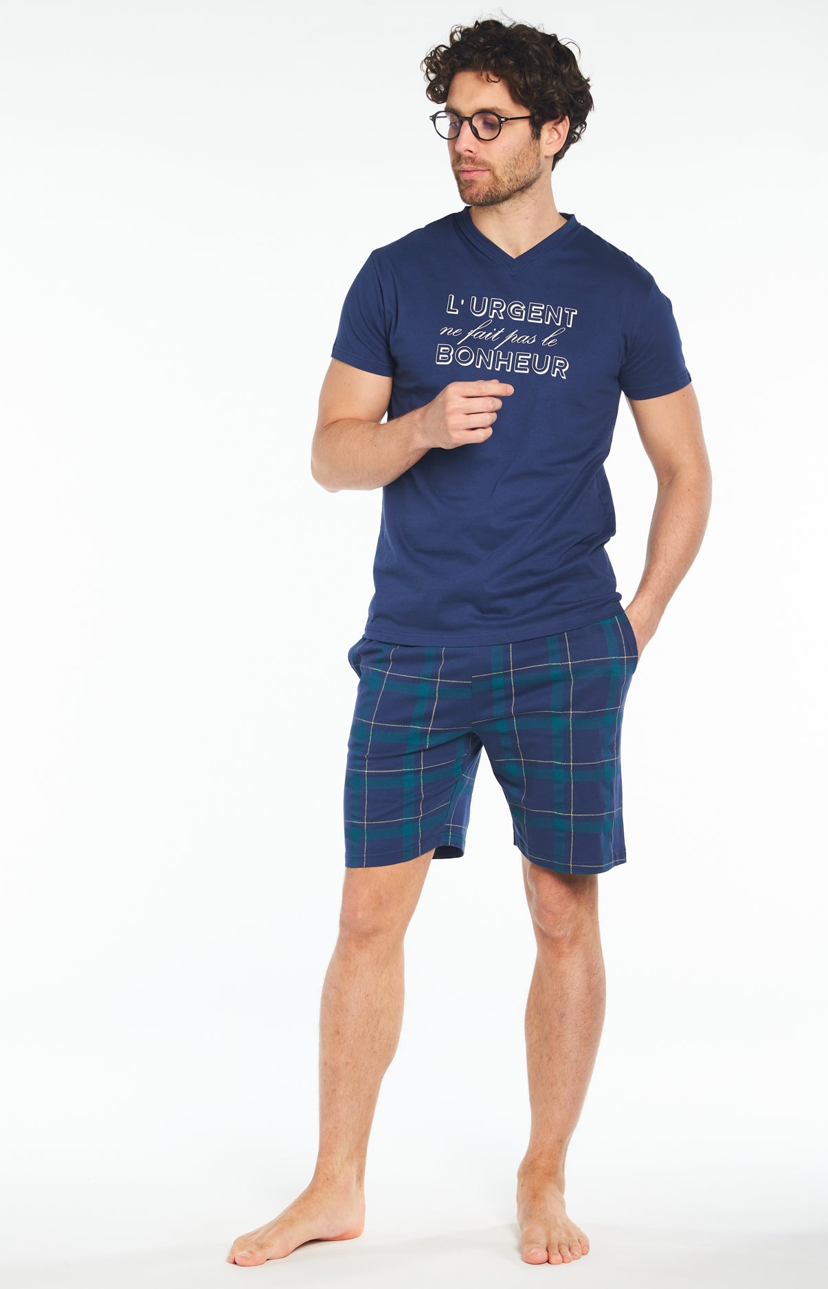 Pyjashort Homme Urgent ne fait pas Bonheur Marine 2