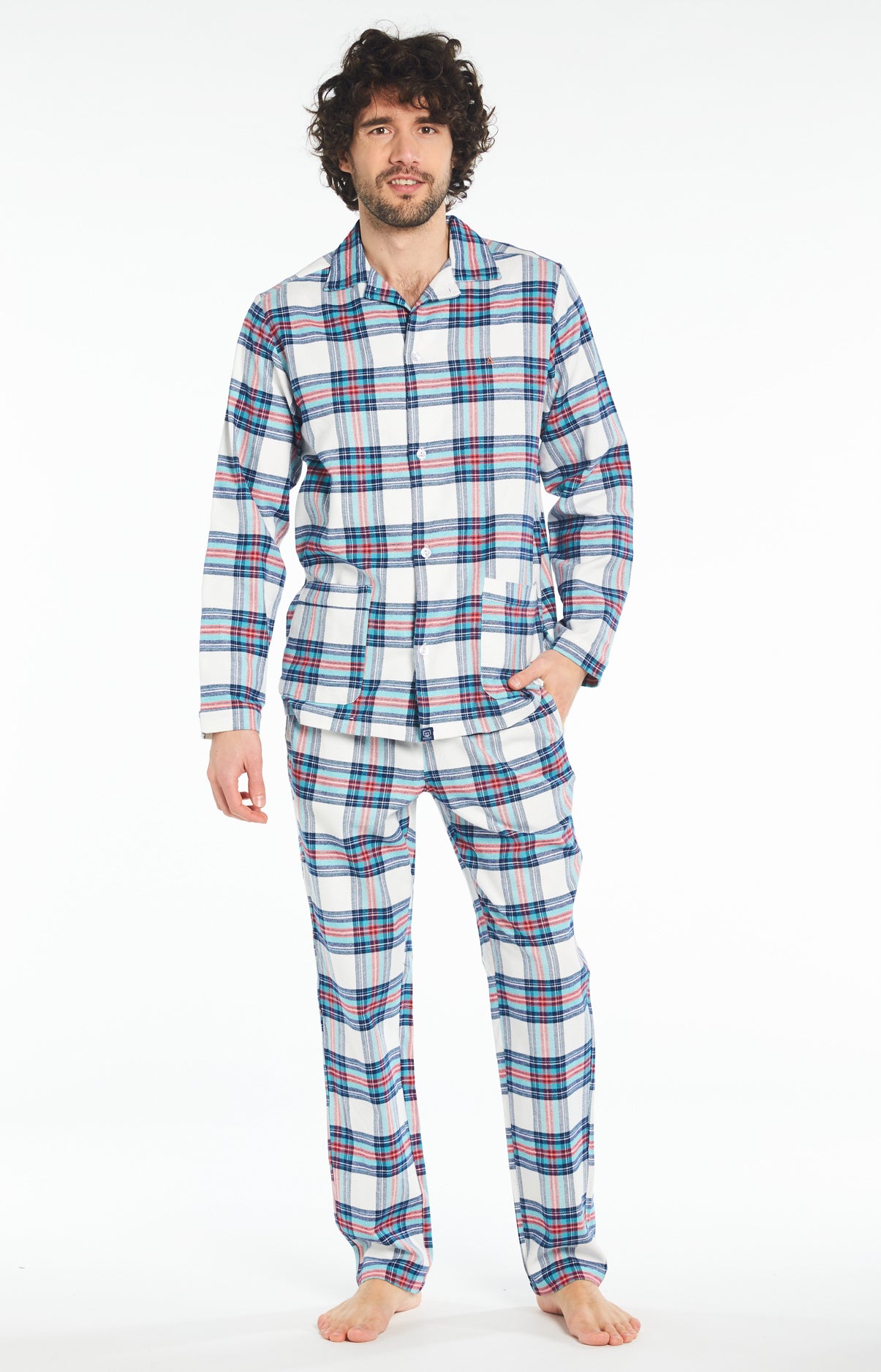Pyjama long boutonné Homme Logan Blanc et Ivoire 1
