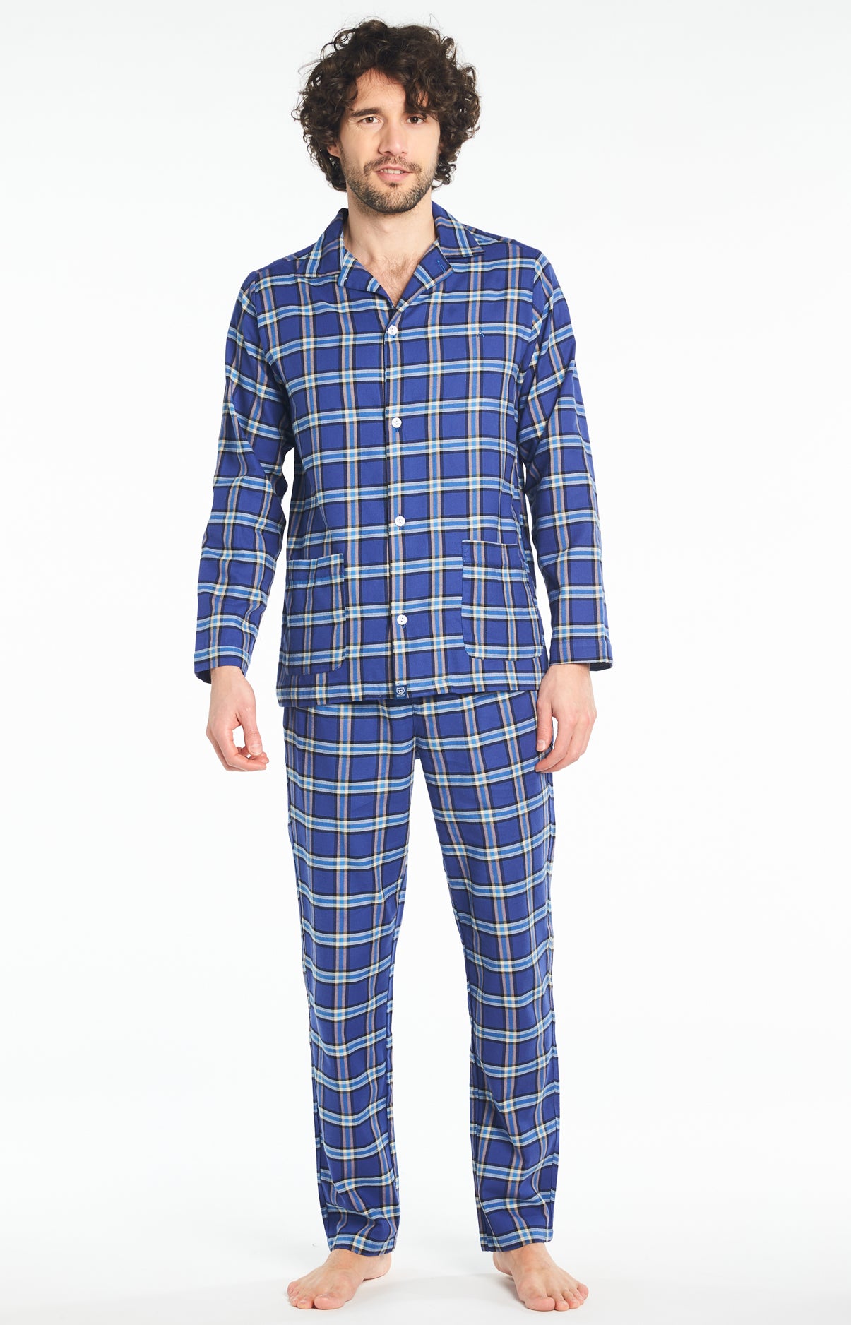Pyjama long boutonné Homme Soirée Marine 1