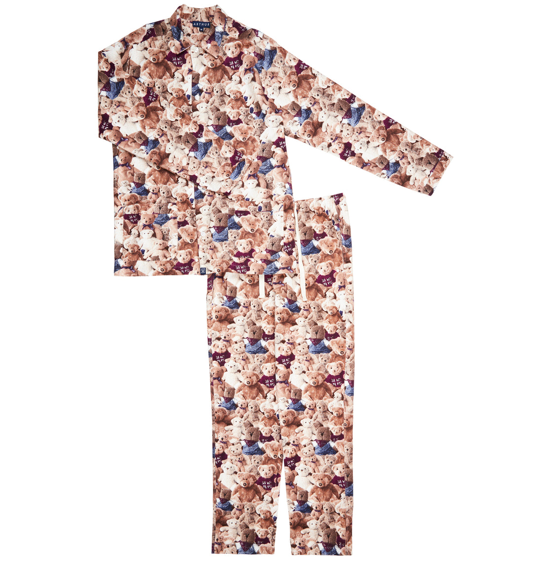 Pyjama long boutonné Homme Teddy Beige et Marron 3