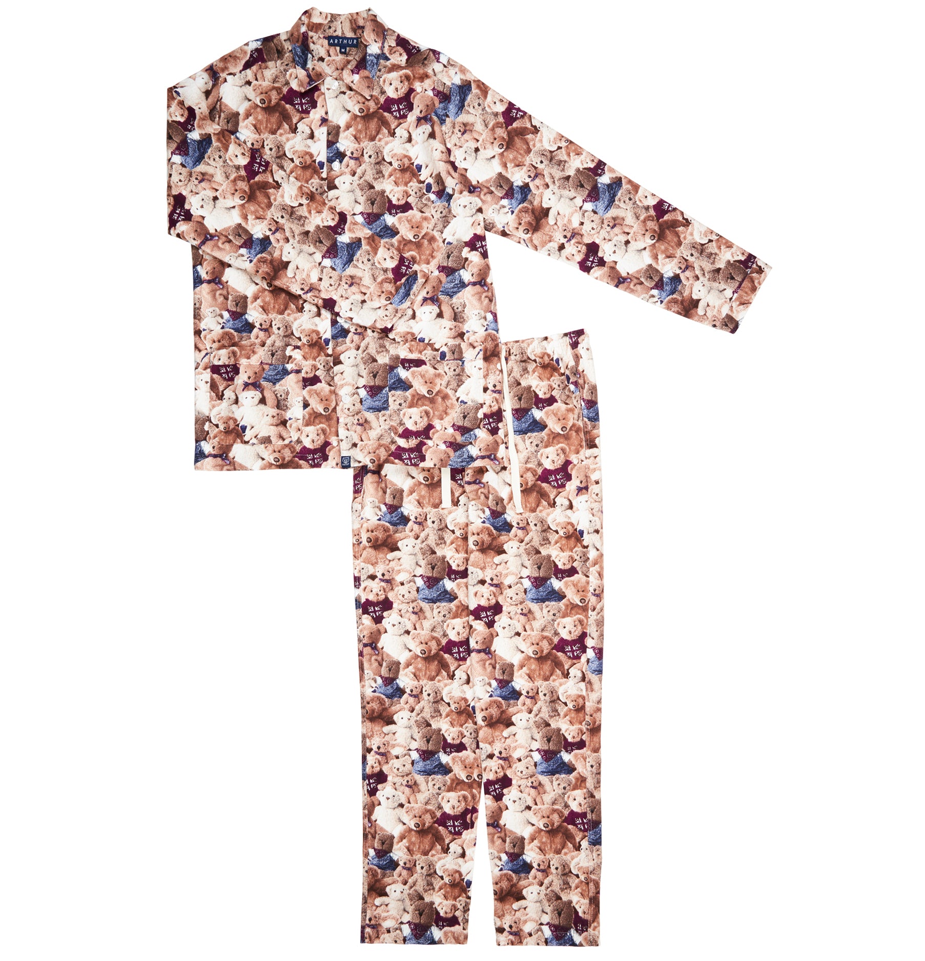 Pyjama long boutonné Homme Teddy Beige et Marron 3