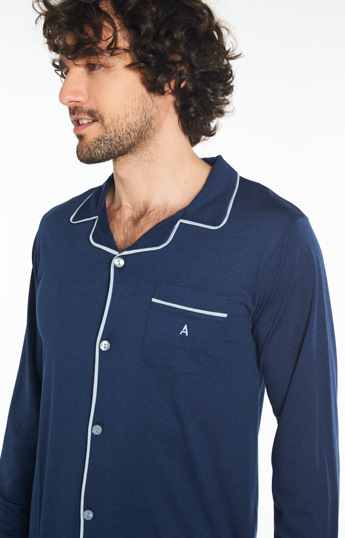 Pyjama long Homme Lyocell Marine 2
