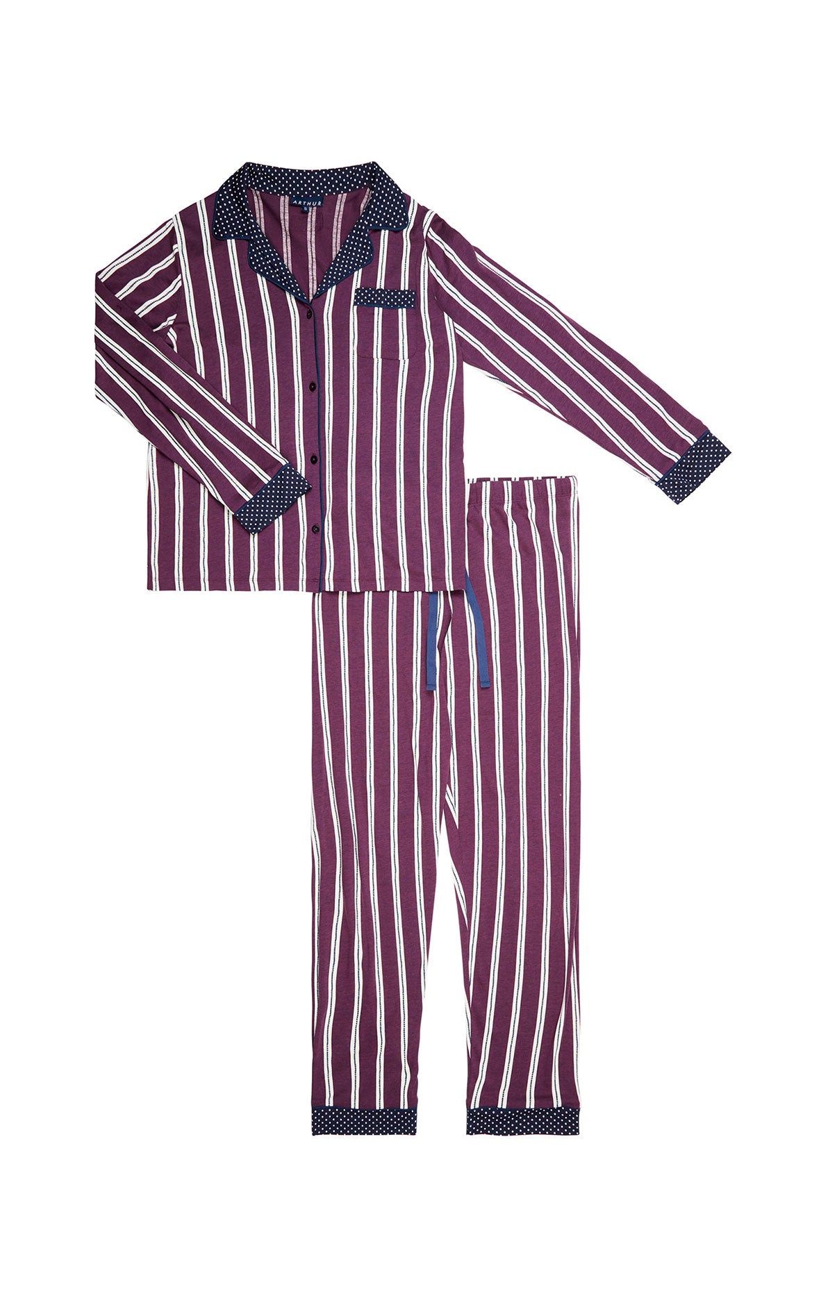 Pyjama long boutonné Femme Rayures Violet et Bordeaux 3