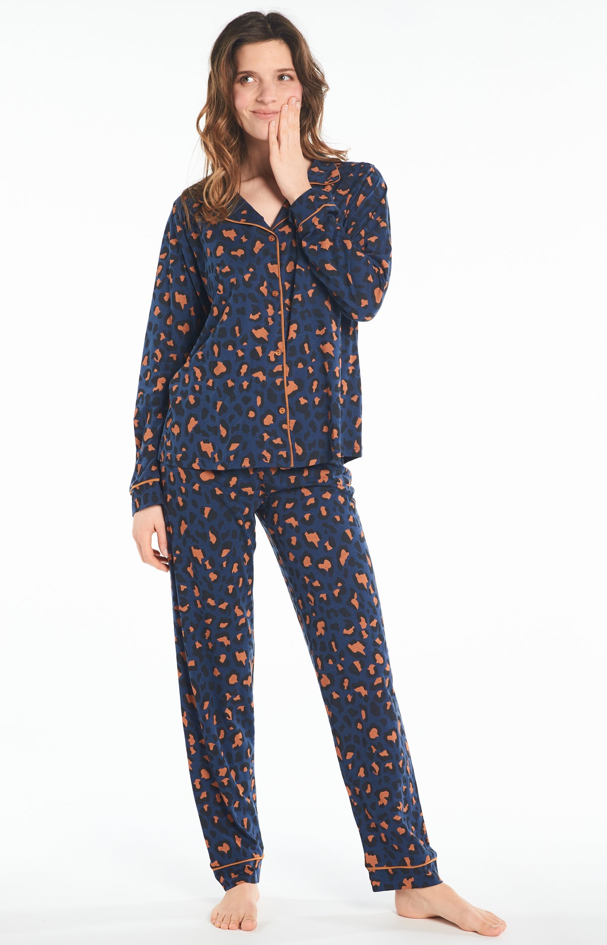 Pyjama long Femme Lyocell Leopard Marine 2