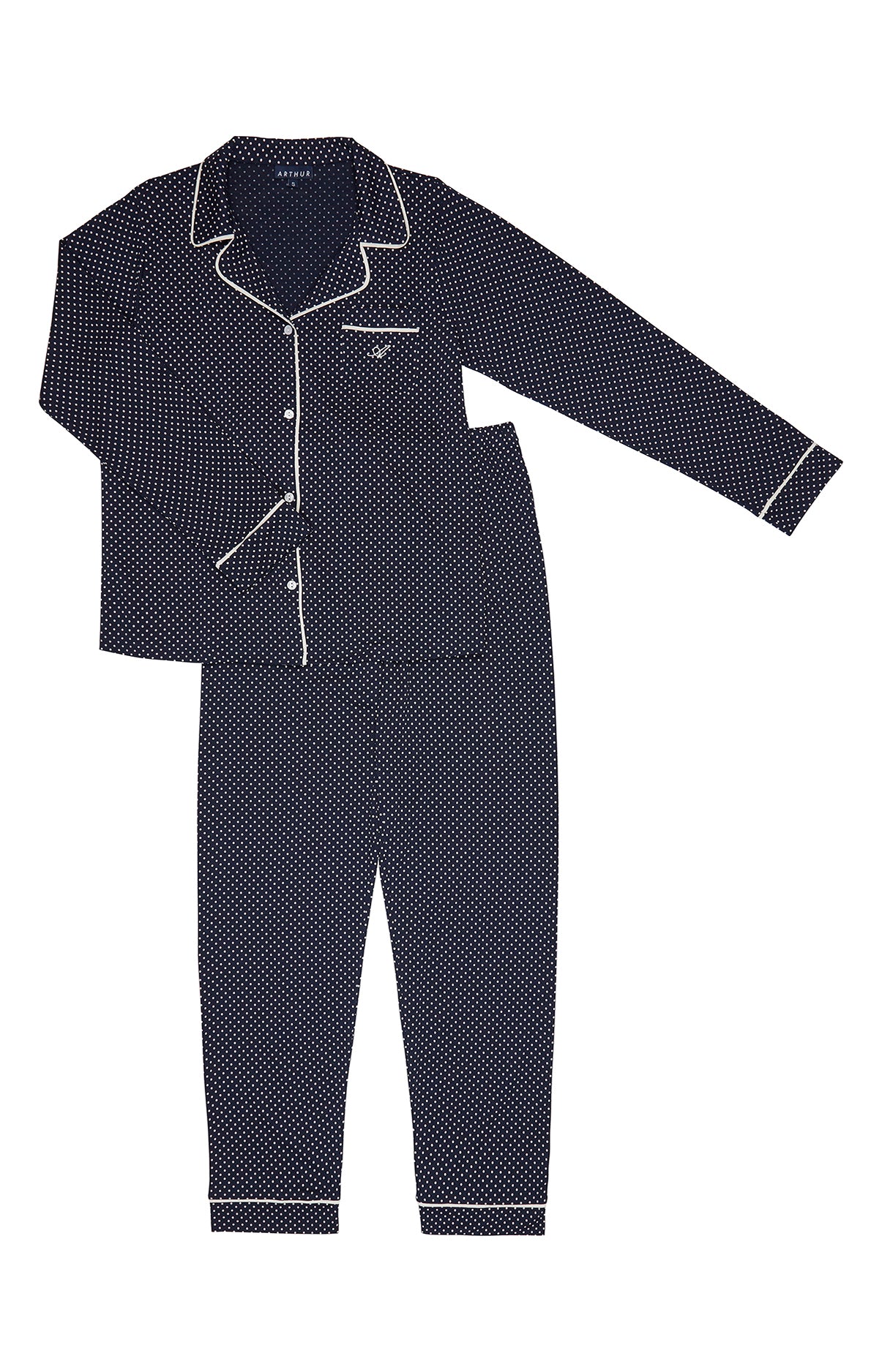 Pyjama long boutonné Femme pois Tradi Marine 3