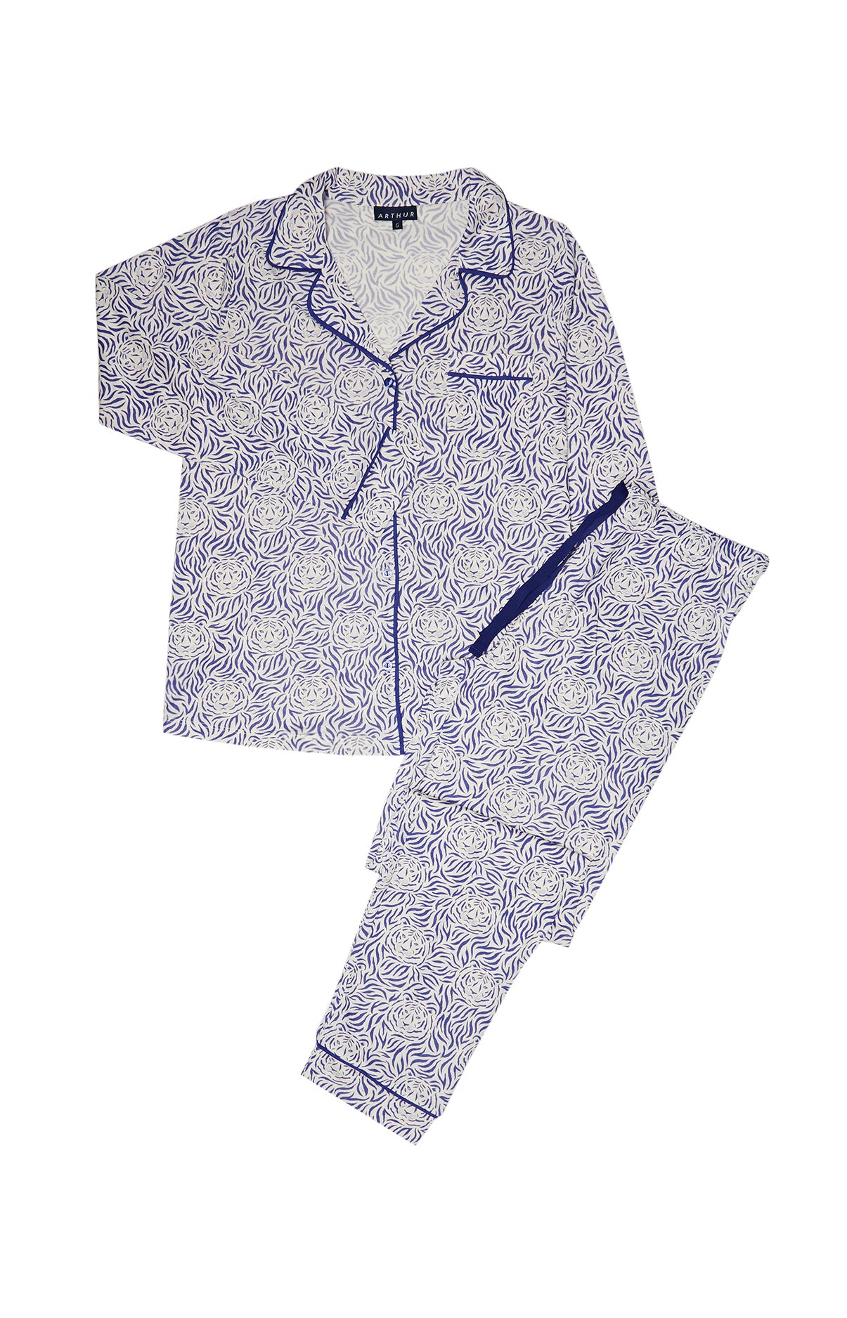 Pyjama long boutonné Femme Tigre Bleu 3