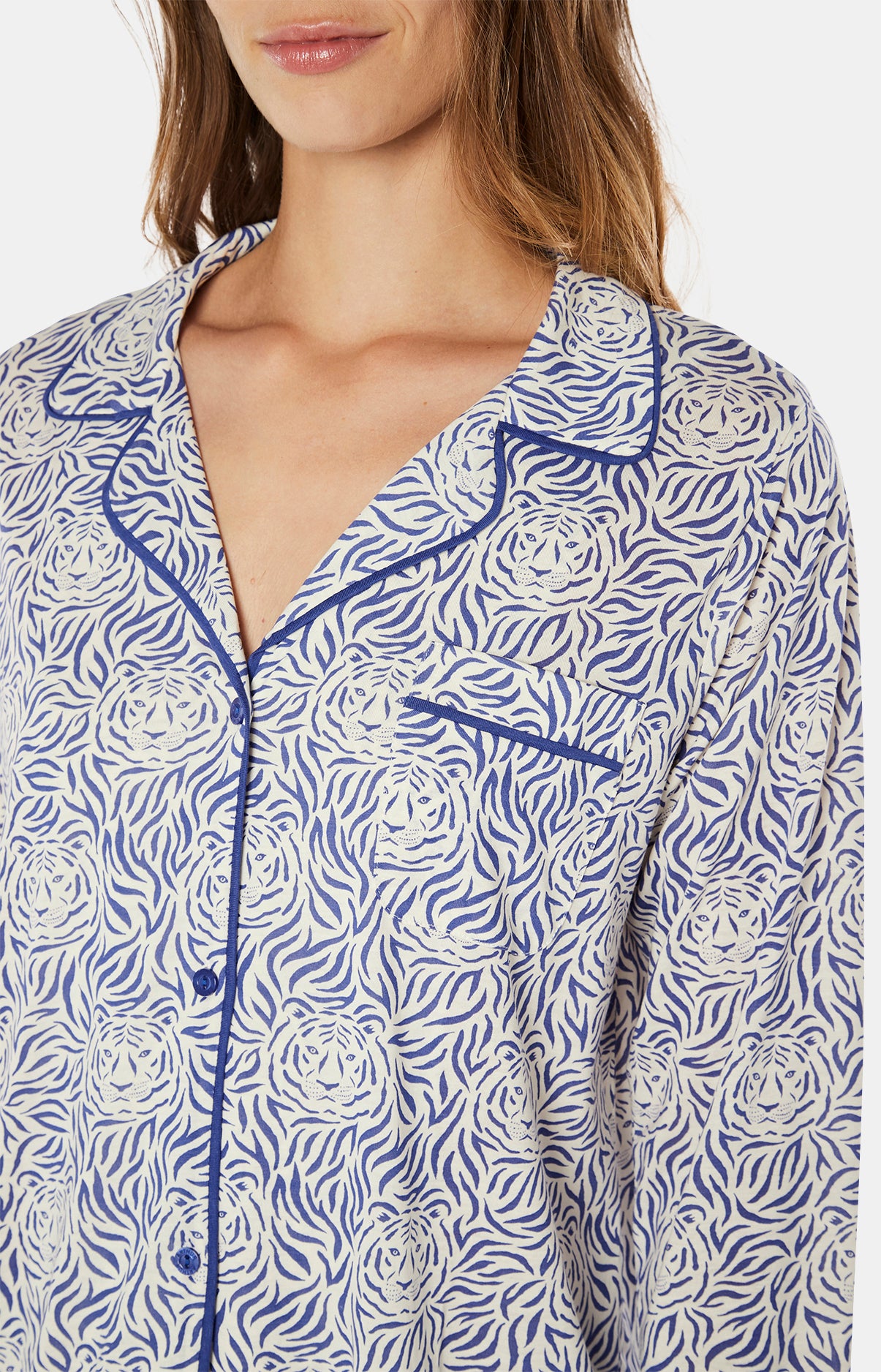 Pyjama long boutonné Femme Tigre Bleu 2