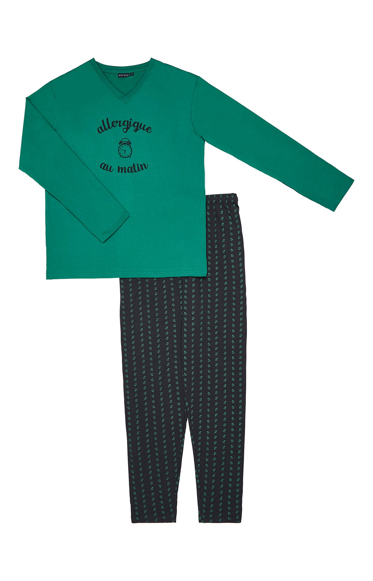 Pyjama long Homme Clock Marine et Vert 3