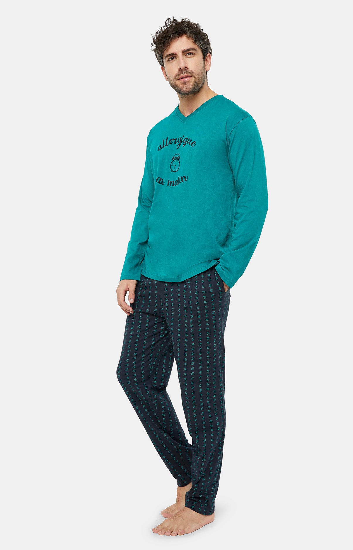 Pyjama long Homme Clock Marine et Vert 2