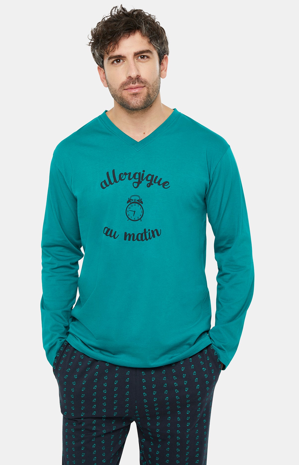Pyjama long Homme Clock Marine et Vert 5